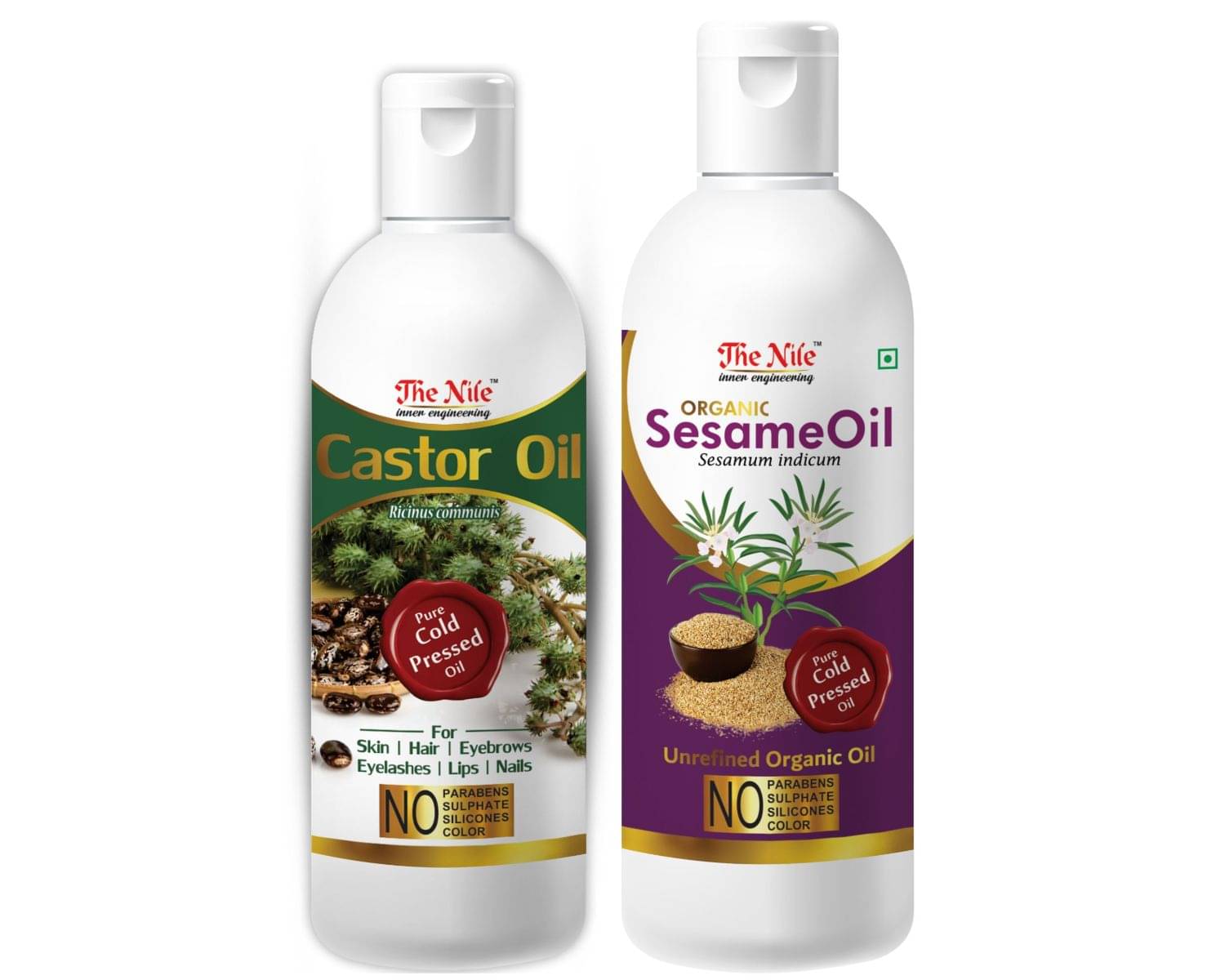 The Nile Castor Oil 100 ML + Sesame Oil 200 ML Hair Oils 300 mL Pack of 2 The Nile Castor Oil 100 ML + Sesame Oil 200 ML Hair Oils 300 mL Pack of 2