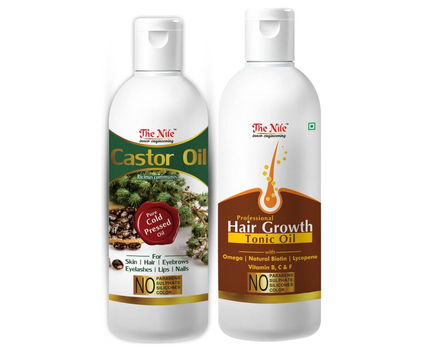 The Nile Castor Oil 150 ML + Hair Tonic 200 ML Skin & Hair Care Oil 350 mL Pack of 2 The Nile Castor Oil 150 ML + Hair Tonic 200 ML Skin & Hair Care Oil 350 mL Pack of 2