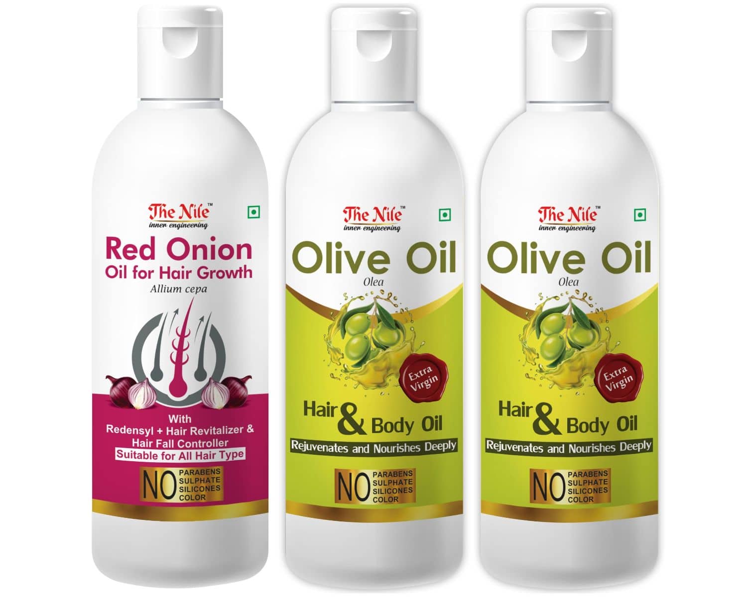 The Nile Olive Oil 100 ML X 2 + Red Onion 100 Ml Hair Oils 300 mL Pack of 3