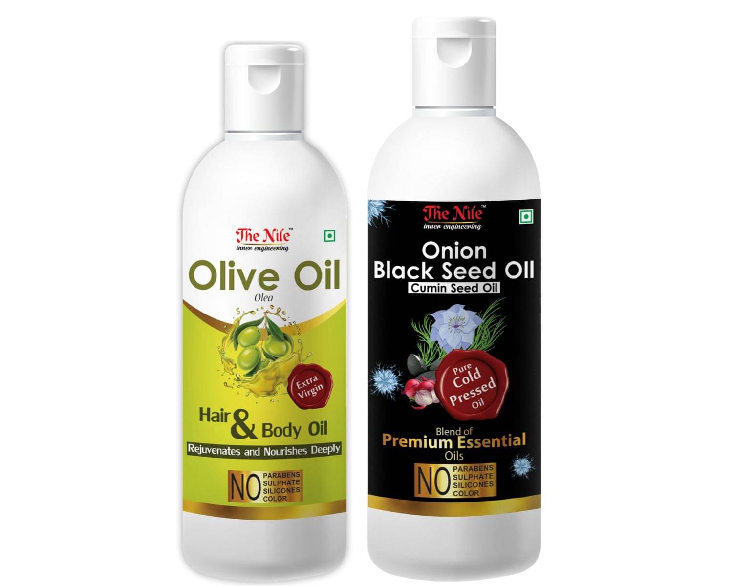 The Nile Olive Oil 100 ML + Onion Black Seed 200 ML Hair Oils 300 mL Pack of 2 The Nile Olive Oil 100 ML + Onion Black Seed 200 ML Hair Oils 300 mL Pack of 2