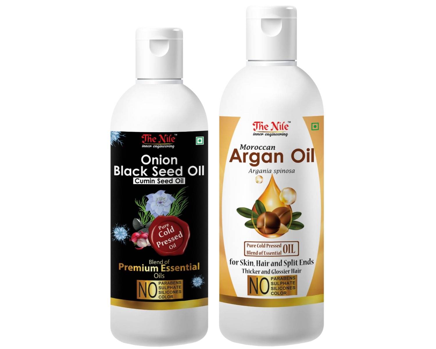 The Nile Onion Black Seed 100 ML & Moroccan Argan 200 ML Oils 300 mL Pack of 2 The Nile Onion Black Seed 100 ML & Moroccan Argan 200 ML Oils 300 mL Pack of 2