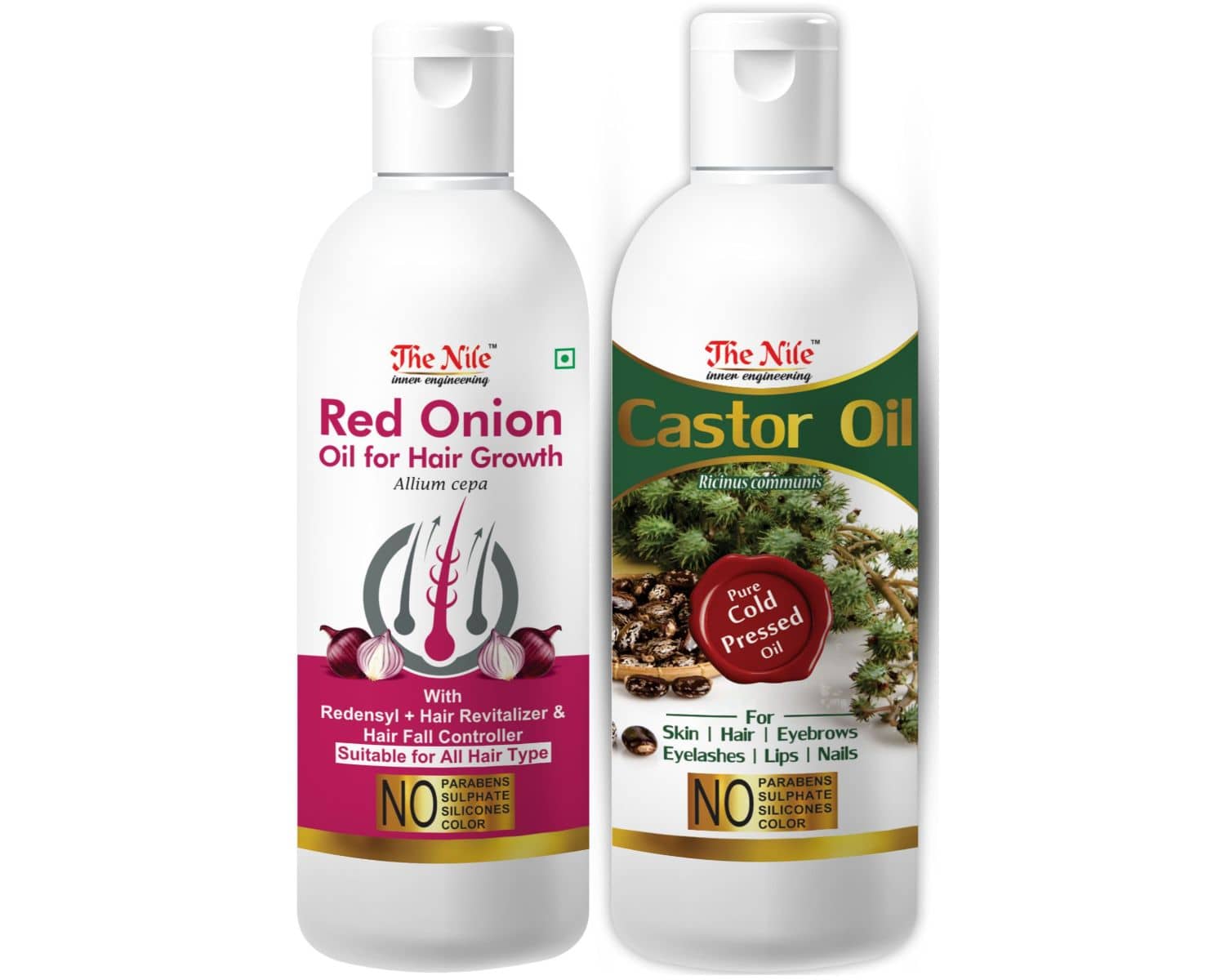The Nile Red Onion Oil 150 ML + Castor Oil 200 ML  Hair Oils 350 mL Pack of 2