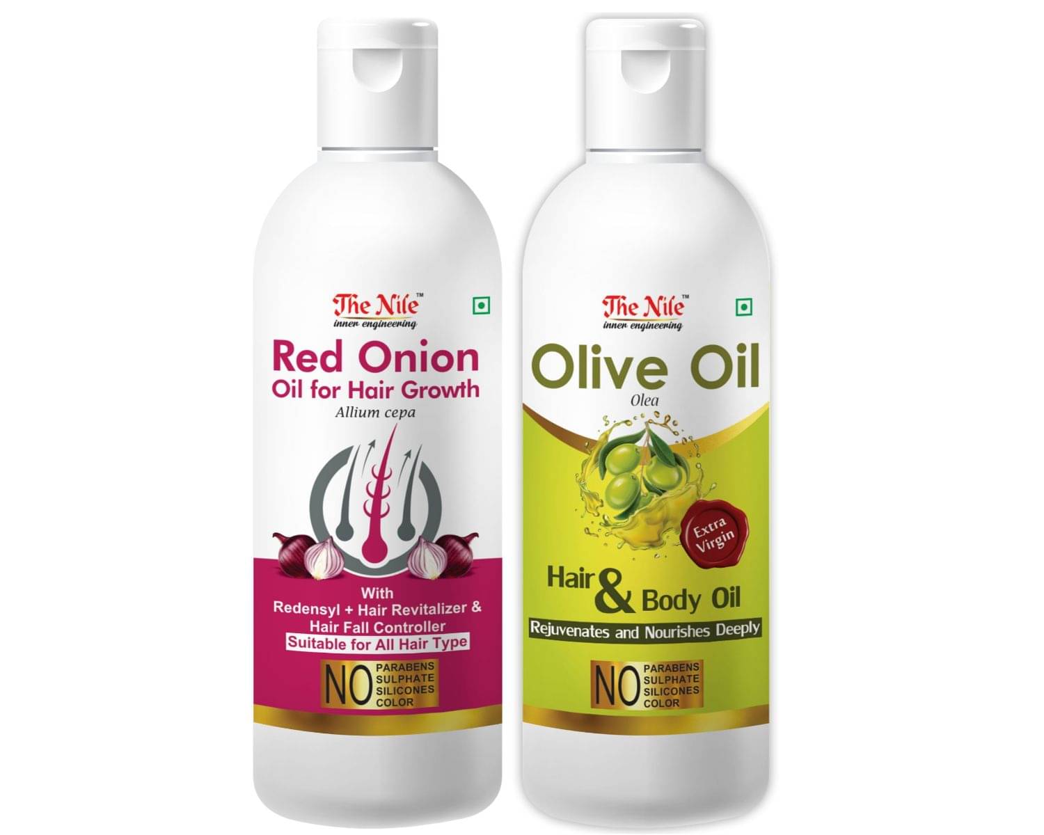 The Nile Red Onion Oil 150 ML + Olive Oil 200 ML Hair Oils 300 mL Pack of 2 The Nile Red Onion Oil 150 ML + Olive Oil 200 ML Hair Oils 300 mL Pack of 2