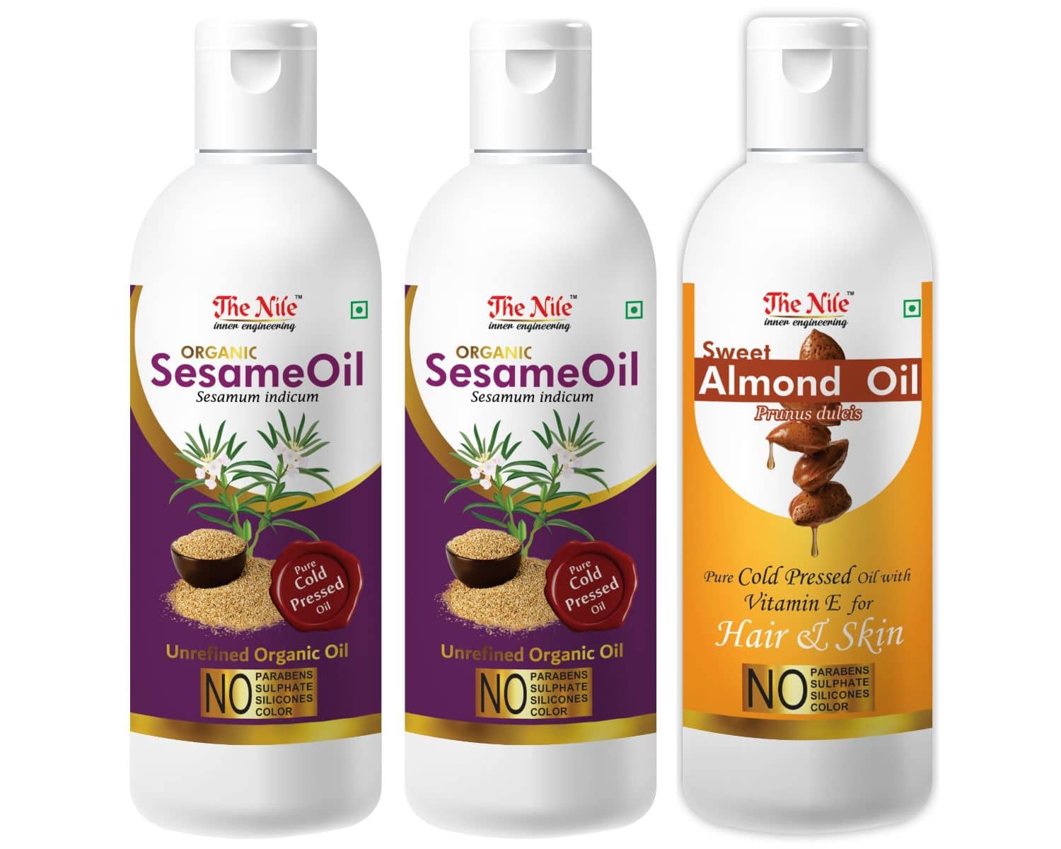 The Nile Sesame Oil 100 ML X 2 + Sweet Almond Oil 100 Ml 300 mL Pack of 3