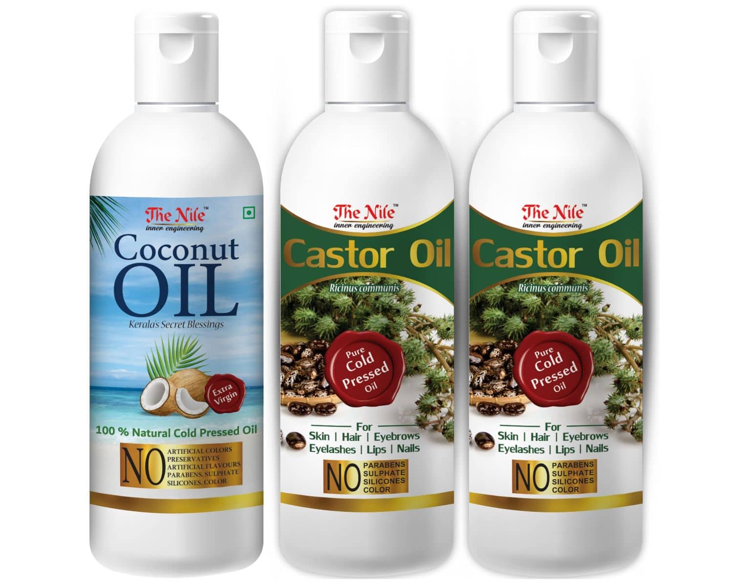 The Nile Castor Oil 100 ML  X 2 + Coconut Oil 100 Ml 300 mL Pack of 3