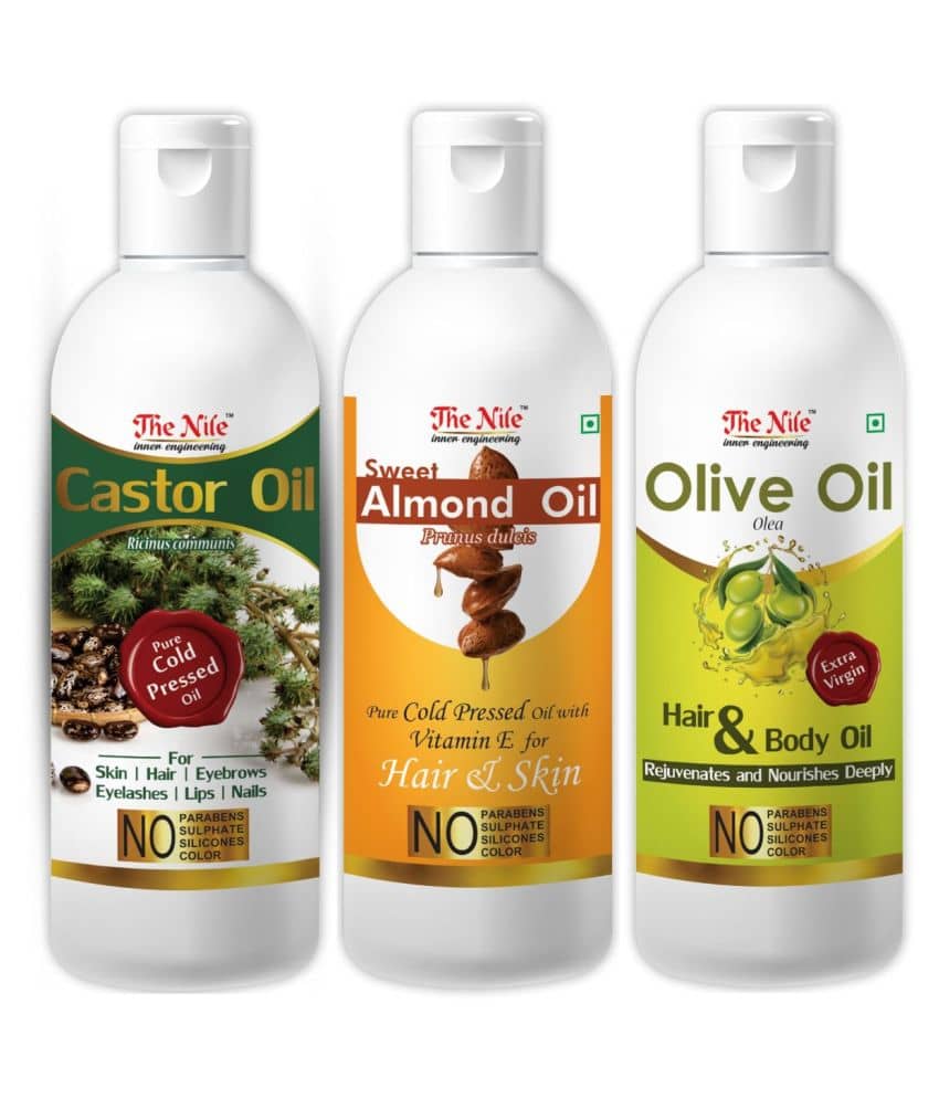 The Nile Castor Oil 100 Ml + Almond Oil 100 ML + Olive Oil 100 ML 300 mL Pack of 3