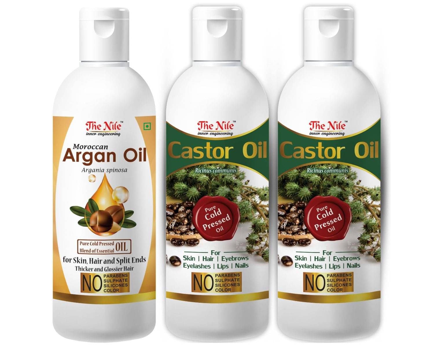 The Nile Castor Oil 100 ML X 2 + Moroccan Argan Oil 100 ML 300 mL Pack of 3 The Nile Castor Oil 100 ML X 2 + Moroccan Argan Oil 100 ML 300 mL Pack of 3