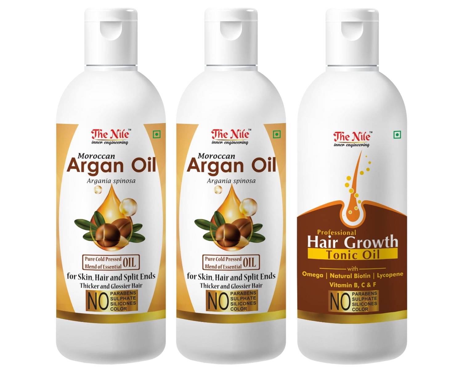 The Nile Moroccan Argan Oil 100 ML X 2 + Hair Tonic 100 Ml 300 mL Pack of 3 The Nile Moroccan Argan Oil 100 ML X 2 + Hair Tonic 100 Ml 300 mL Pack of 3