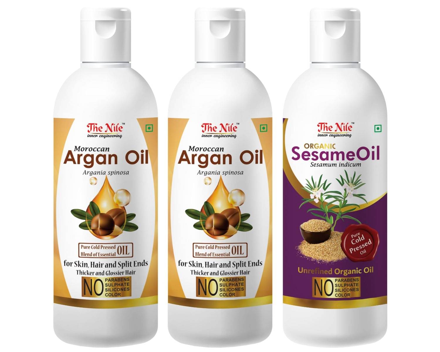     			The Nile Moroccan Argan Oil 100 ML X 2 + Sesame Oil 100 Ml 300 mL Pack of 3