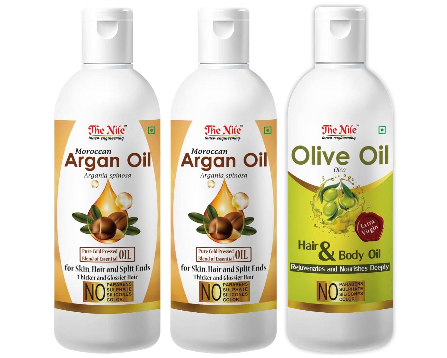 The Nile Moroccan Argan Oil 100 ML X 2 + Olive Oil 100 ML 300 mL Pack of 3 The Nile Moroccan Argan Oil 100 ML X 2 + Olive Oil 100 ML 300 mL Pack of 3