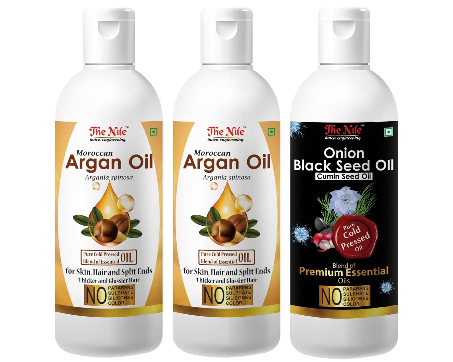 The Nile Morrocan Argan Oil 100 ML X 2 + Onion Blackseed Oil 100 Ml 300 mL Pack of 3 The Nile Morrocan Argan Oil 100 ML X 2 + Onion Blackseed Oil 100 Ml 300 mL Pack of 3