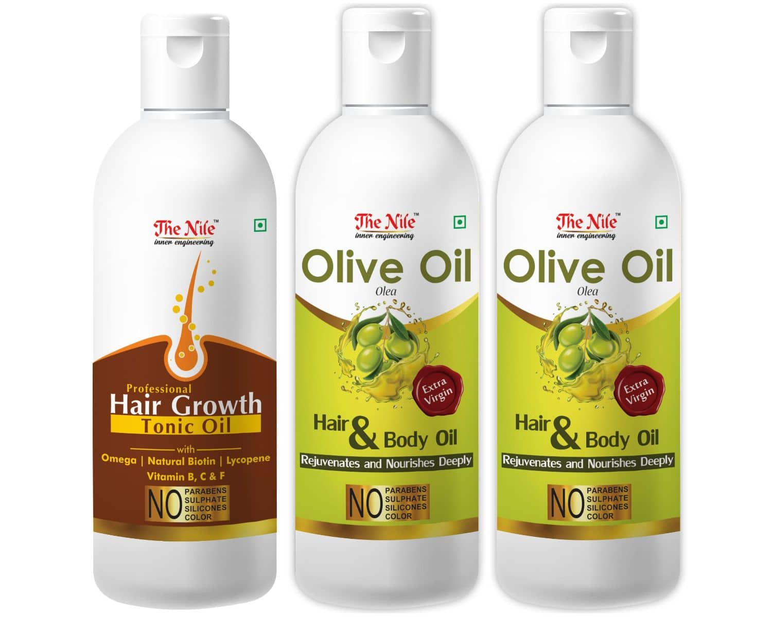 The Nile Olive Oil 100 ML X 2 + Hair Tonic 100 Ml 300 mL Pack of 3