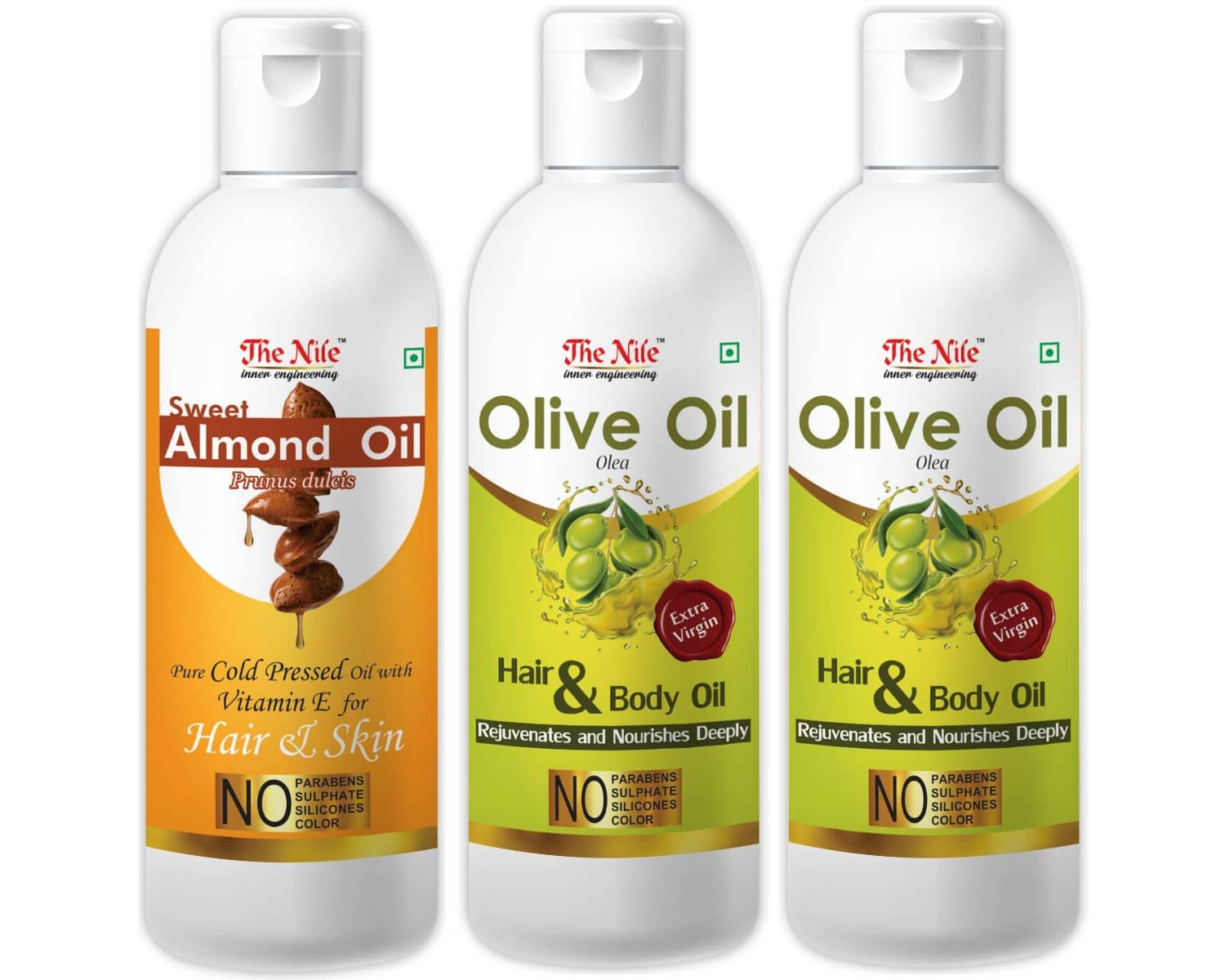 The Nile Olive Oil 100 ML X 2 + Sweet Almond Oil 100 Ml 300 mL Pack of 3