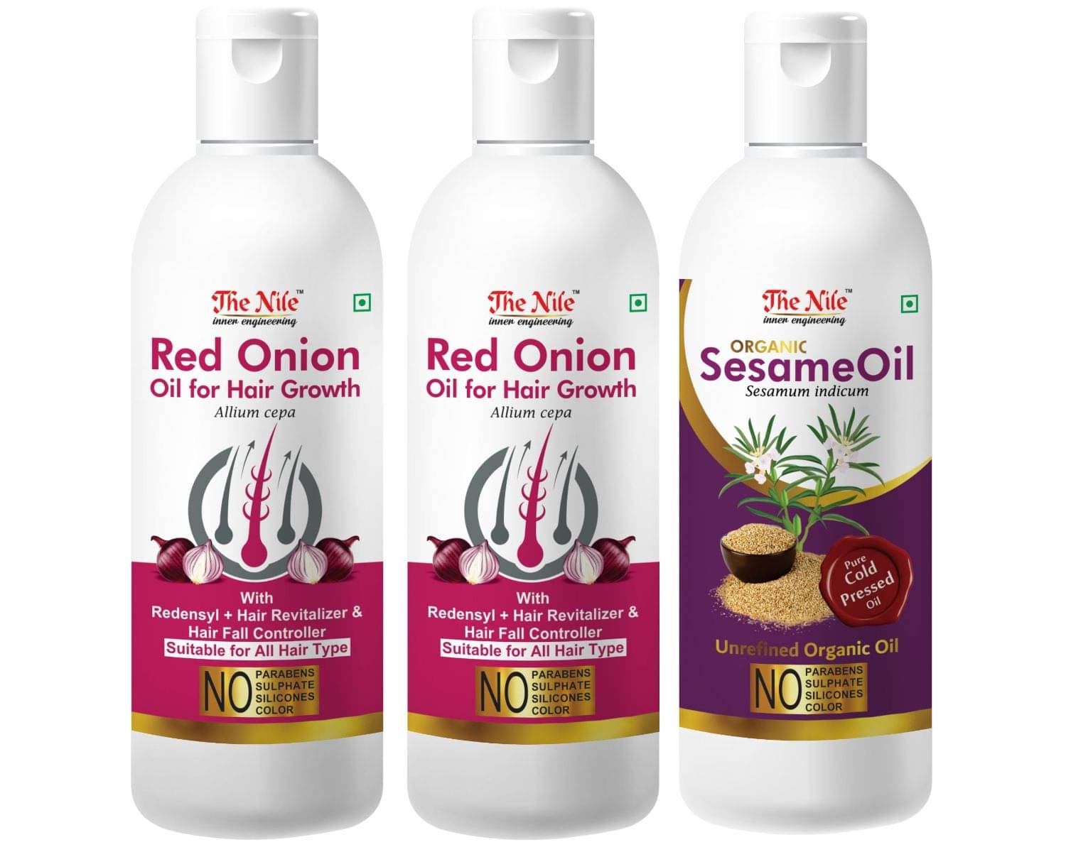     			The Nile Red Onion Oil 100 ML X 2 + Sesame Oil 100 Ml 300 mL Pack of 3