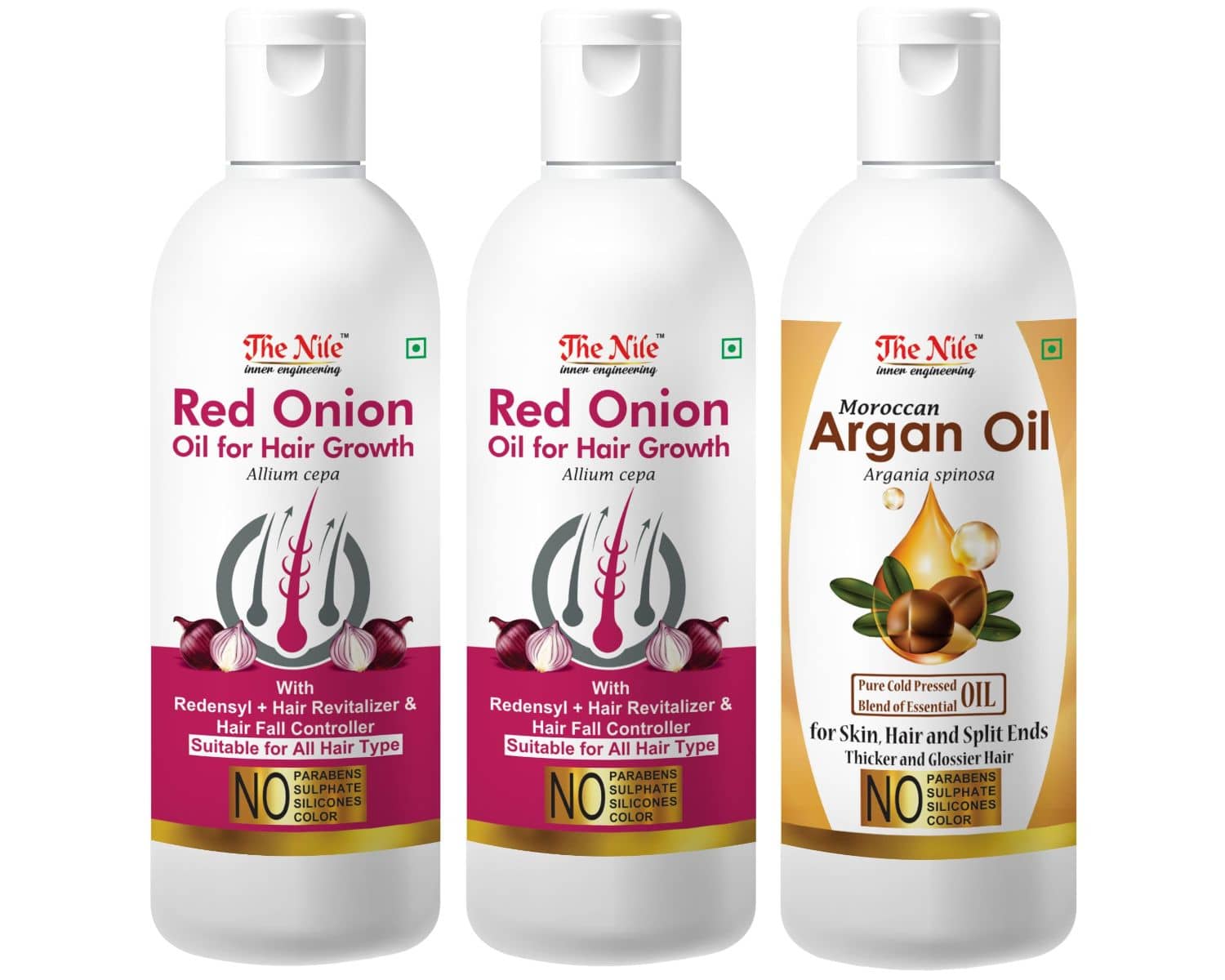 The Nile Red Onion Oil 100 ML X 2 + Moroccan Argan Oil 100 ML 300 mL Pack of 3