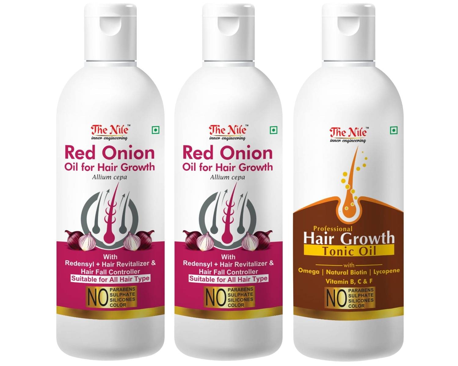 The Nile Red Onion Oil 100 ML X 2 + Hair Tonic 100 Ml 300 mL Pack of 3 The Nile Red Onion Oil 100 ML X 2 + Hair Tonic 100 Ml 300 mL Pack of 3