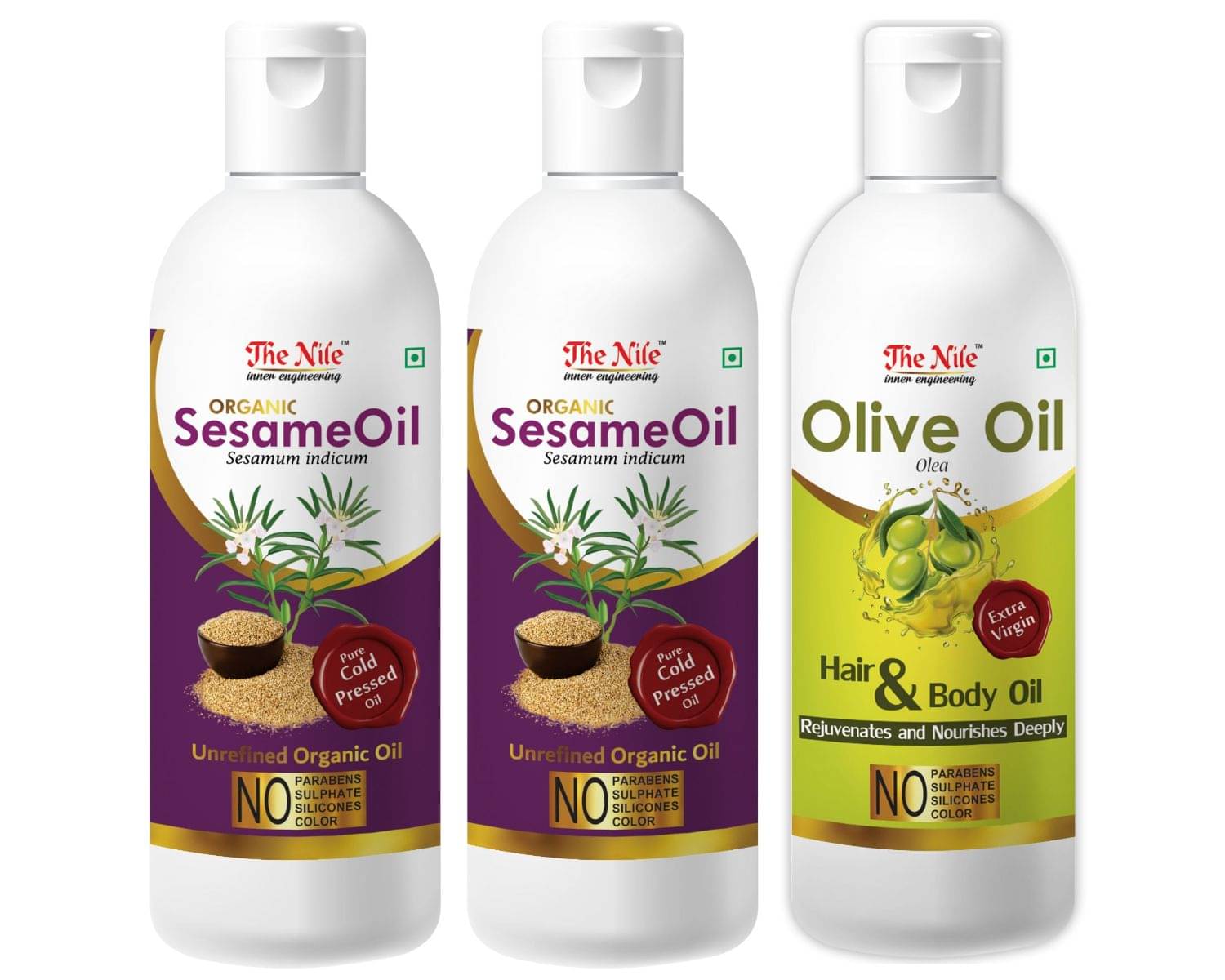     			The Nile Sesame Oil 100 ML X 2 + Olive Oil 100 ML 300 mL Pack of 3