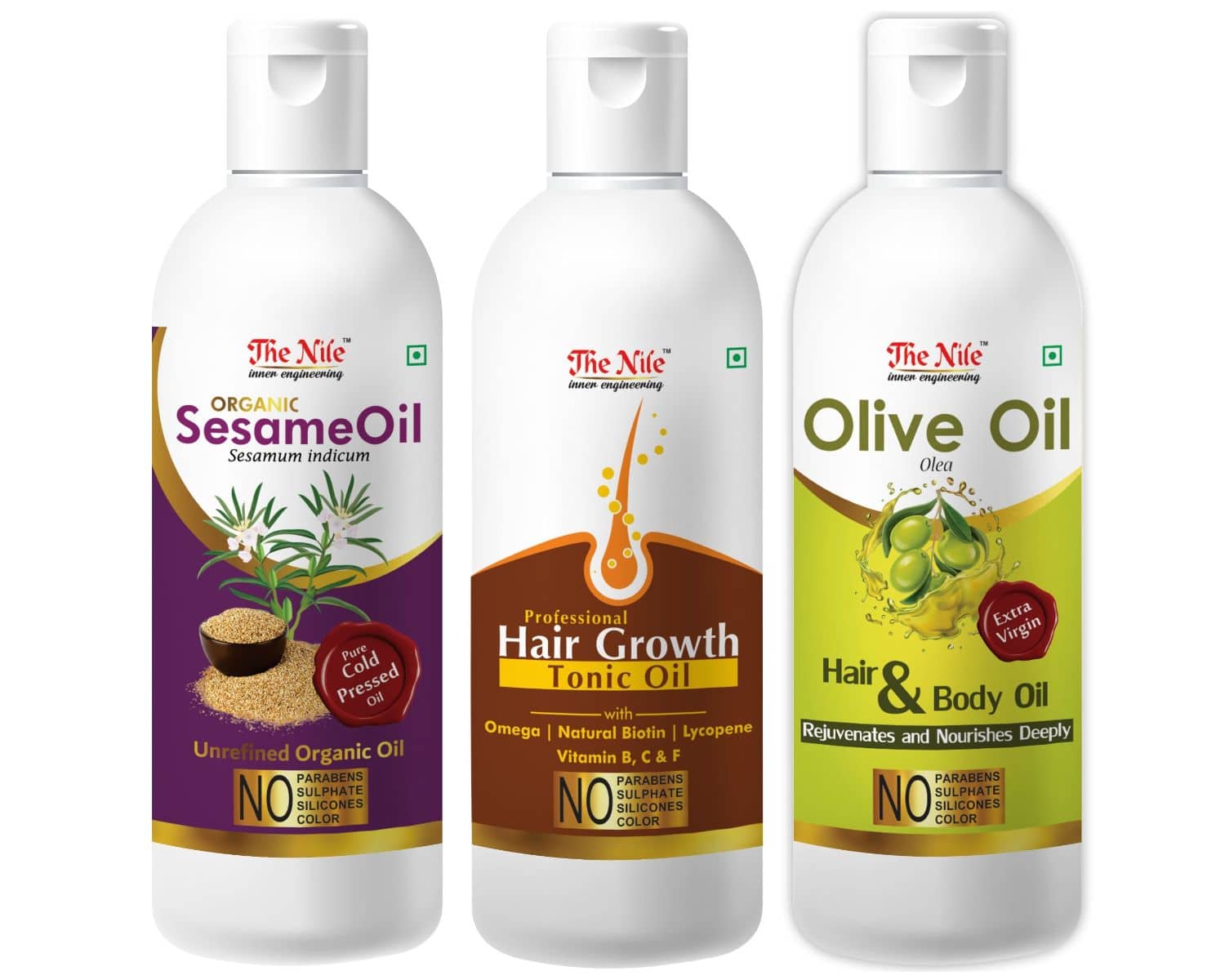 The Nile Sesame Oil 100 Ml + Hair Tonic 100 Ml + Olive Oil 100 ML 300 mL Pack of 3