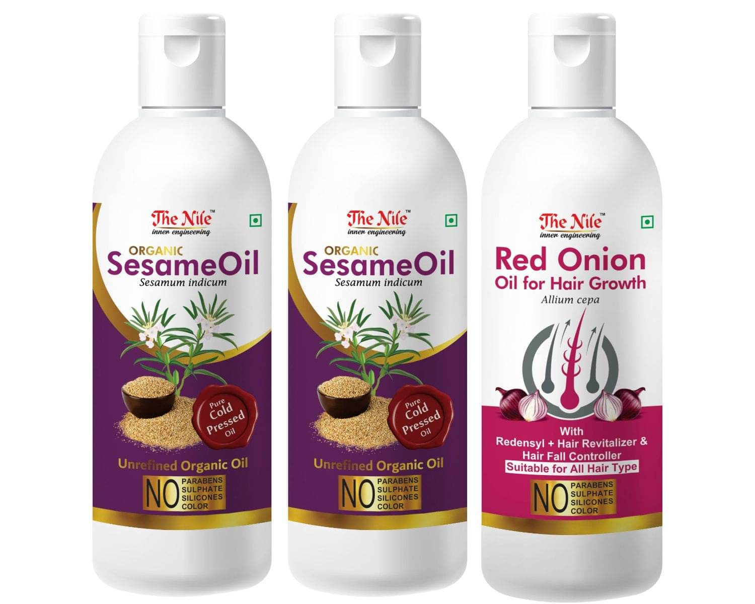 The Nile Sesame Oil 100 ML X 2 + Red Onion Oil100 Ml 300 mL Pack of 3 The Nile Sesame Oil 100 ML X 2 + Red Onion Oil100 Ml 300 mL Pack of 3