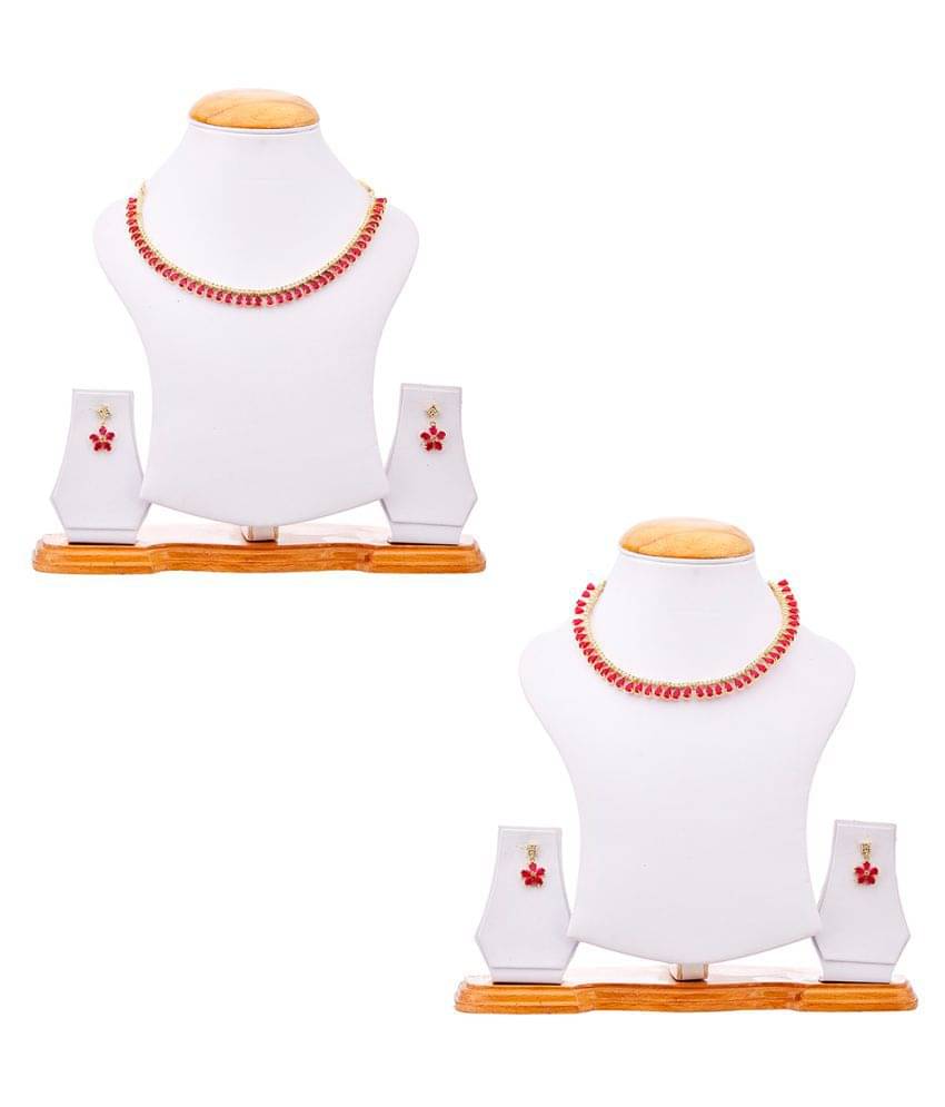     			Zeneme Alloy Red Contemporary Designer Gold Plated Necklace set Combo