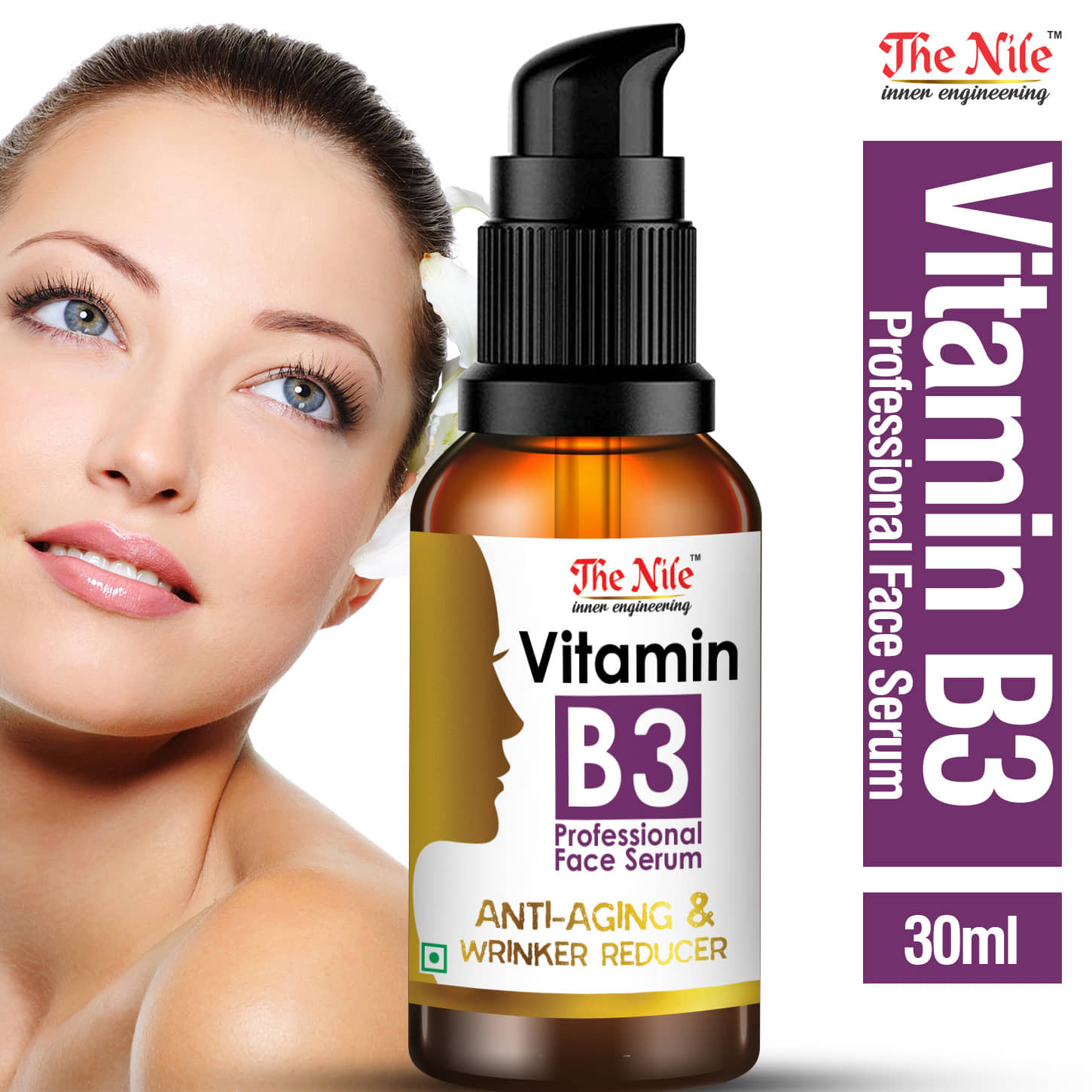 The Nile Professional Vitamin B3 Skin Clearing Serum with Hyaluronic Acid Brightening, Anti-Aging Skin Face Serum 30 mL