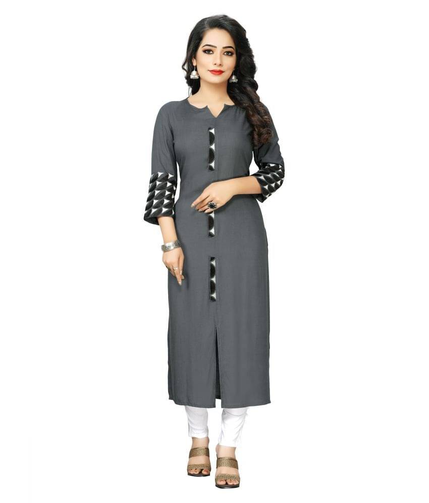 Prettify Grey Rayon Straight Kurti Prettify Grey Rayon Straight Kurti