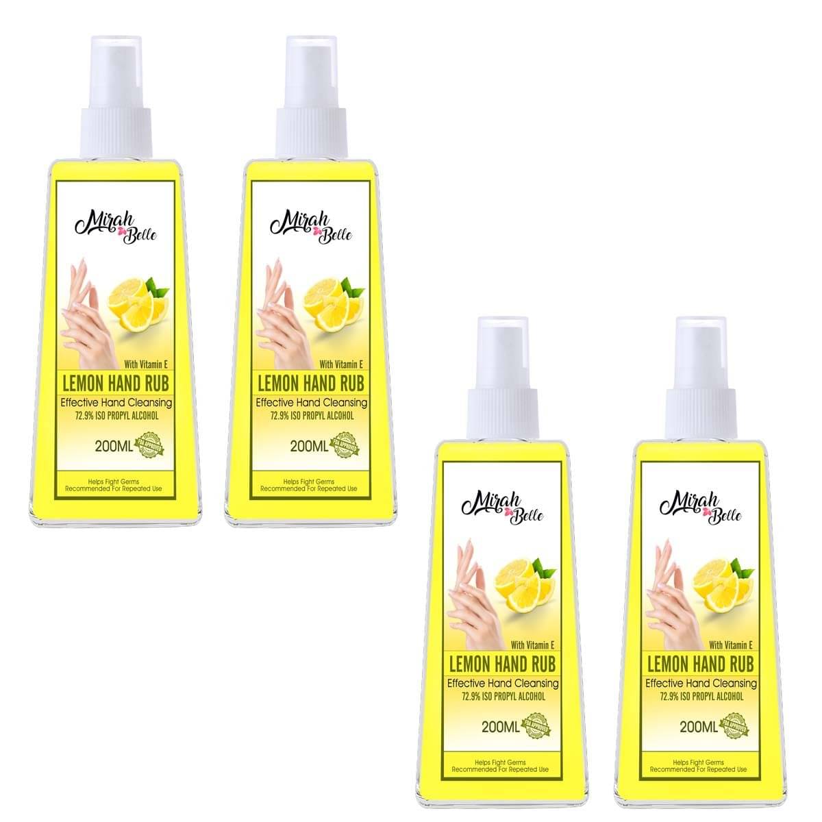 Mirah Belle - Lemon Hand Rub Sanitizer Spray 200 mL (Pack of 4) Mirah Belle - Lemon Hand Rub Sanitizer Spray 200 mL (Pack of 4)