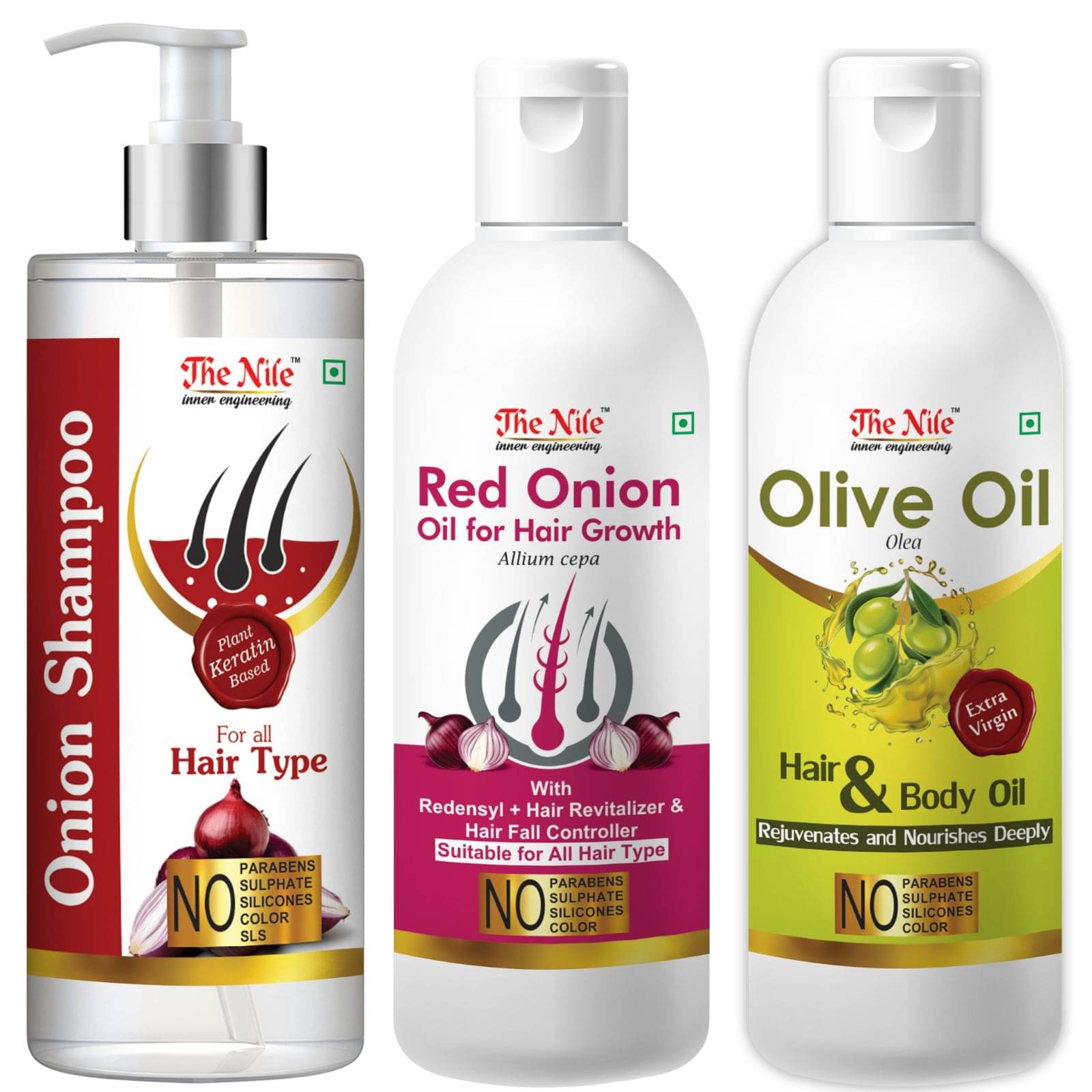 The Nile Red Onion Shampoo 200 ML + Red Onion Oil 100 ML + Olive 100 ML Shampoo 400 mL Pack of 3 The Nile Red Onion Shampoo 200 ML + Red Onion Oil 100 ML + Olive 100 ML Shampoo 400 mL Pack of 3