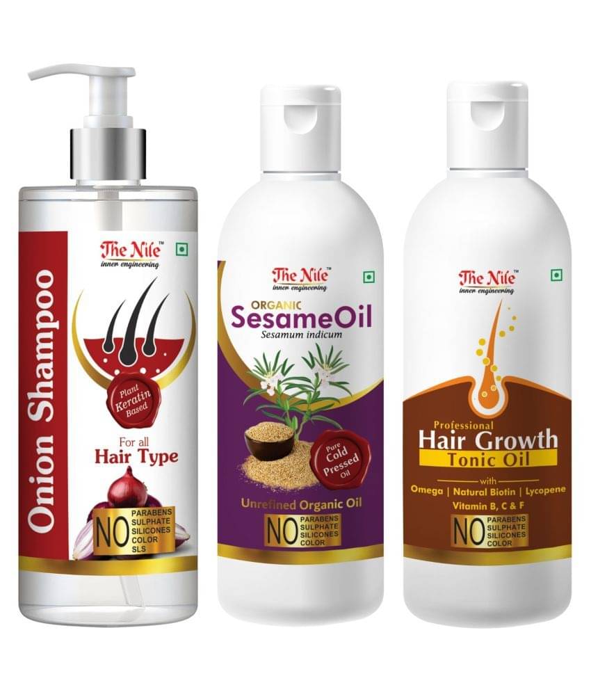 The Nile Red Onion Shampoo 200 ML + Sesame 100 ML + Hair Growth Tonic 100 ML Shampoo 400 mL Pack of 3 The Nile Red Onion Shampoo 200 ML + Sesame 100 ML + Hair Growth Tonic 100 ML Shampoo 400 mL Pack of 3