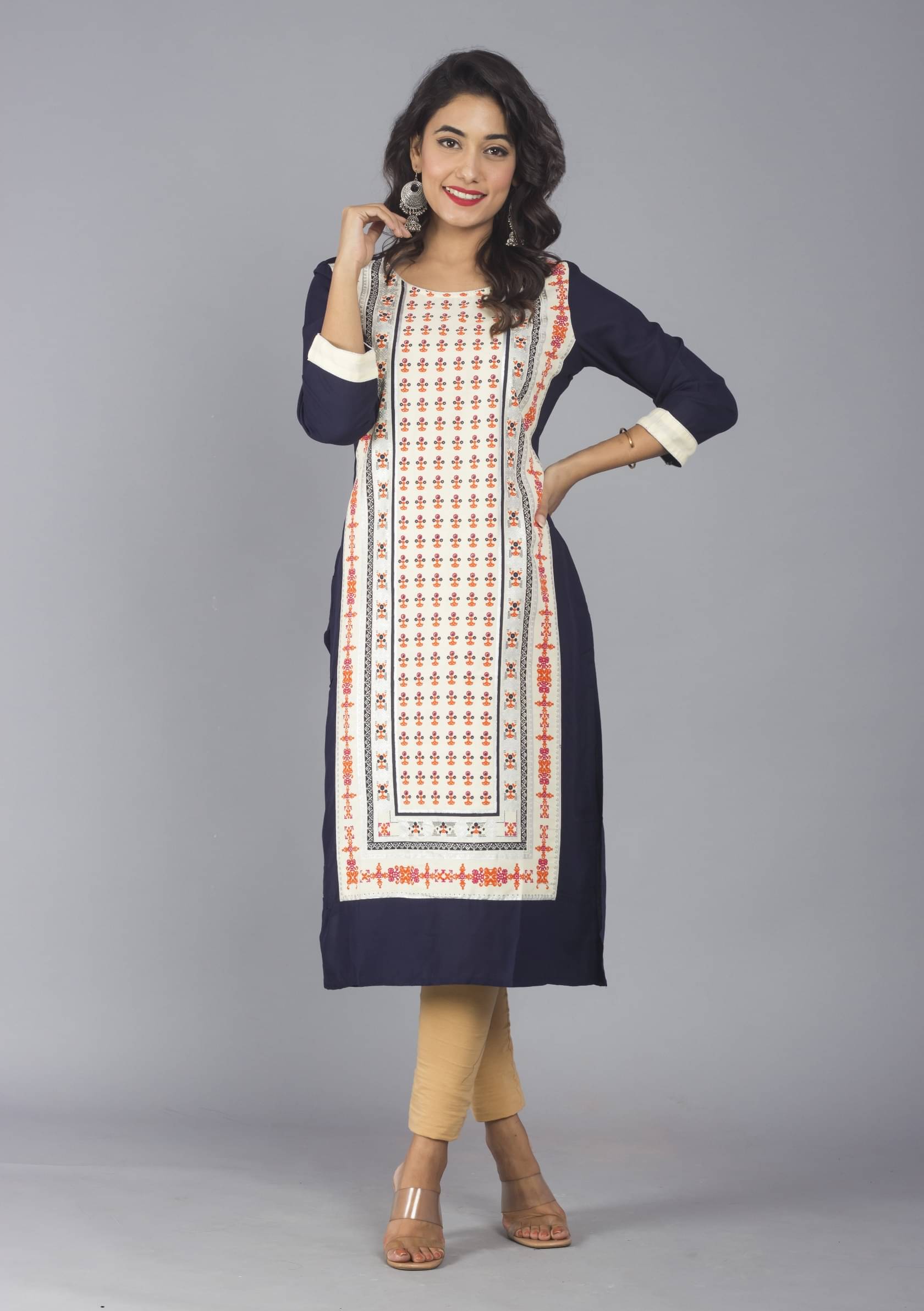 Frionkandy Navy Rayon Straight Kurti Frionkandy Navy Rayon Straight Kurti