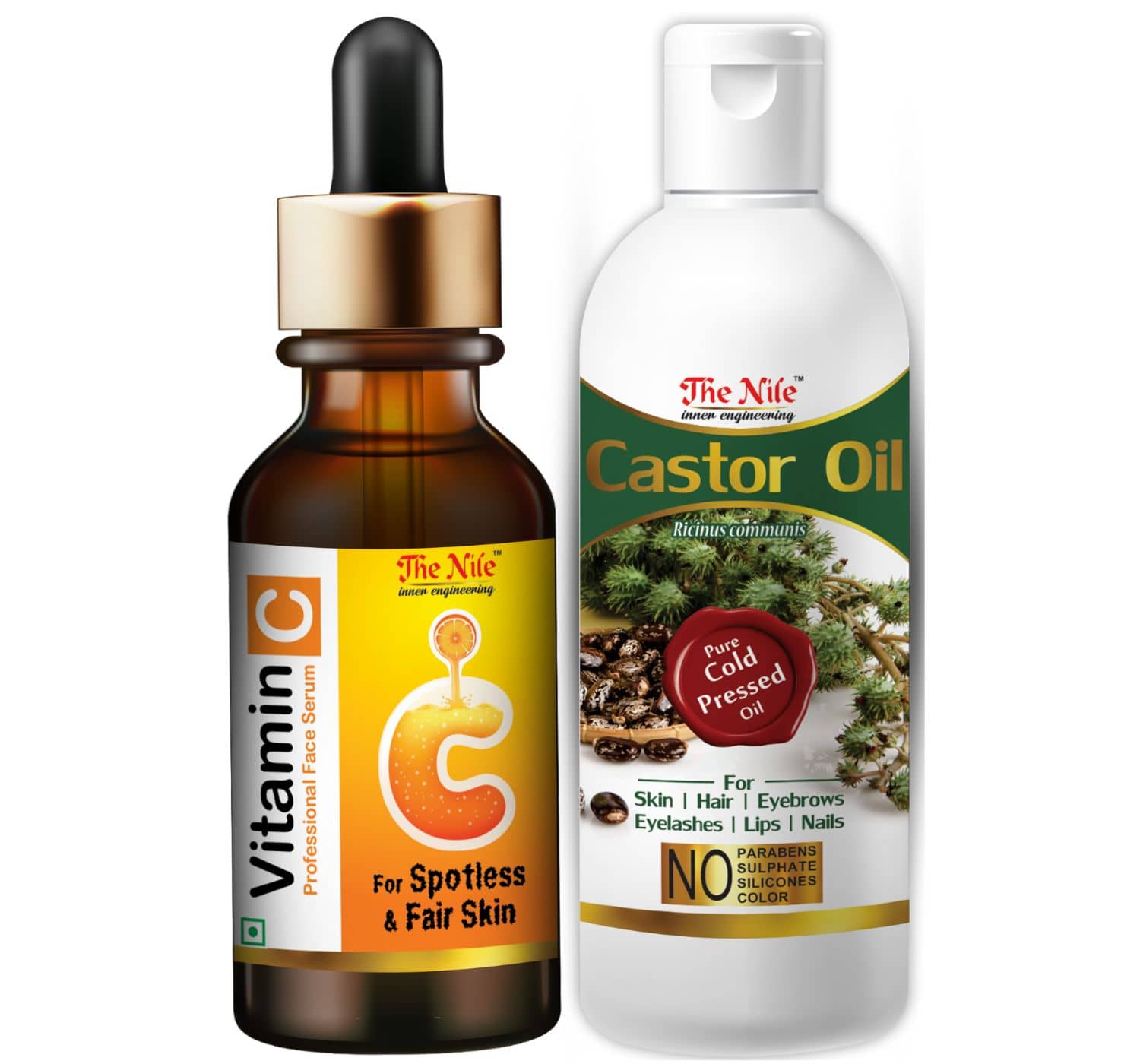The Nile Professional Vitamin C Face Serum + Castor Oil 100 ML Face Serum 130 mL Pack of 2