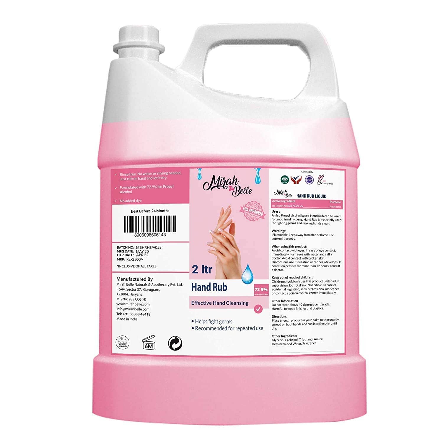 Mirah Belle - Hand Sanitizer Liquid 2000 mL (Pack of 1)