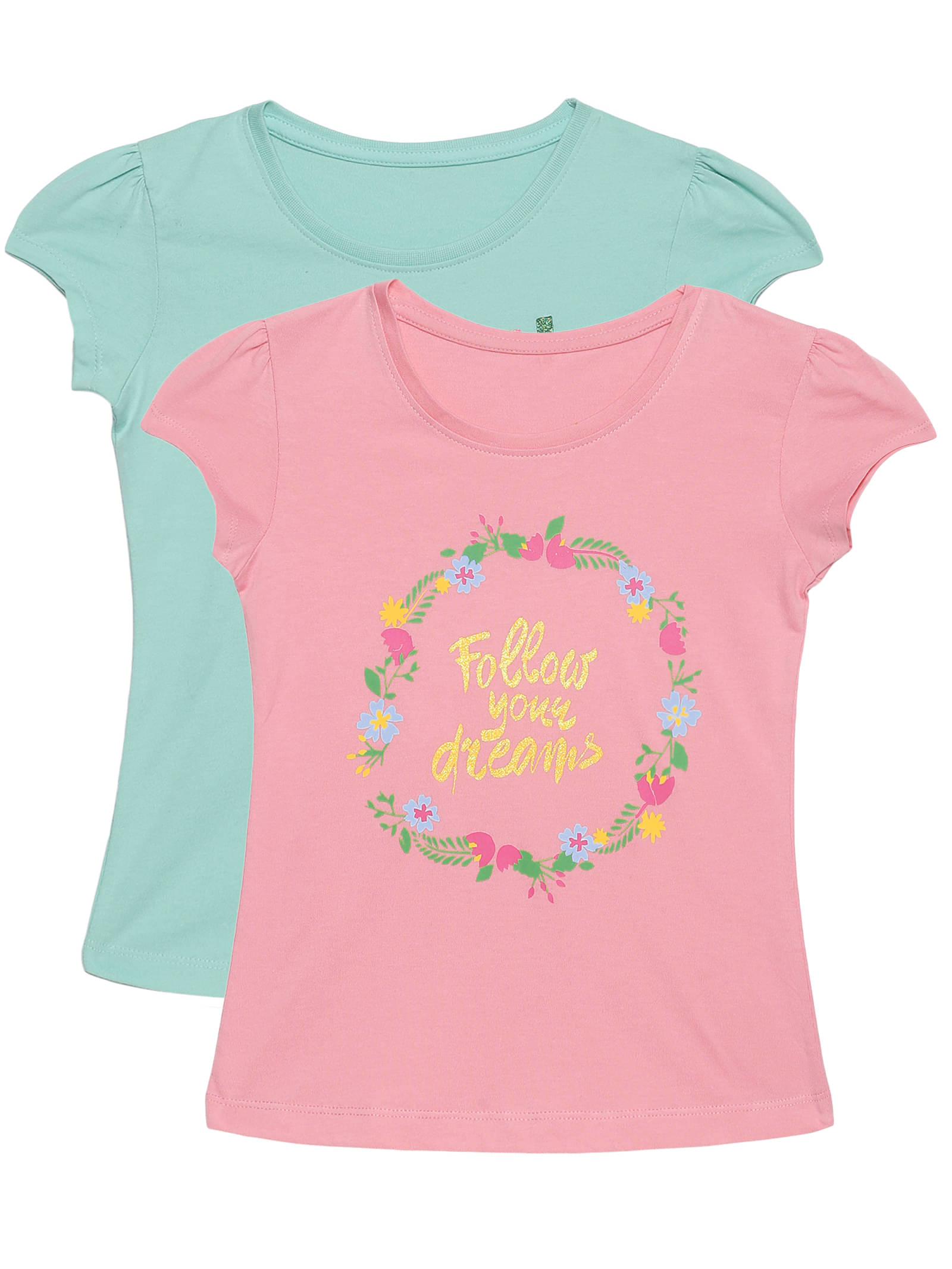     			Plum Tree Girls Regular Fit T-Shirt ( Pack of 2 )