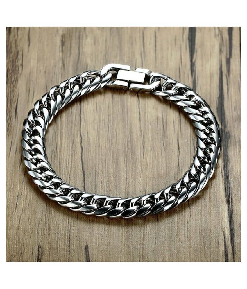 The Jewelbox 316l Stainless Steel Classic 3d Curb Mens Rhodium Plated Bracelet - Bangles & Bracelets | Buy online on ZillyBuy