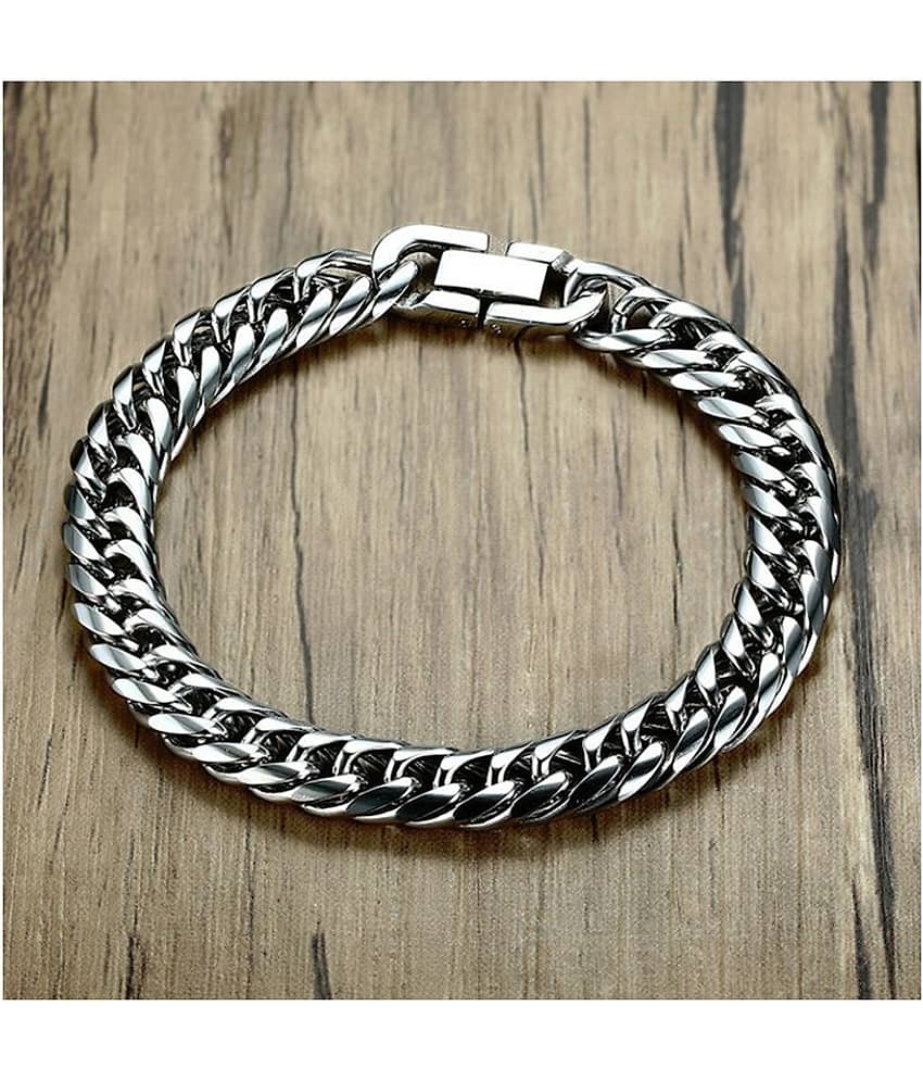 The Jewelbox 316l Stainless Steel Classic 3d Curb Mens Rhodium Plated Bracelet - Bangles & Bracelets | Buy online on ZillyBuy