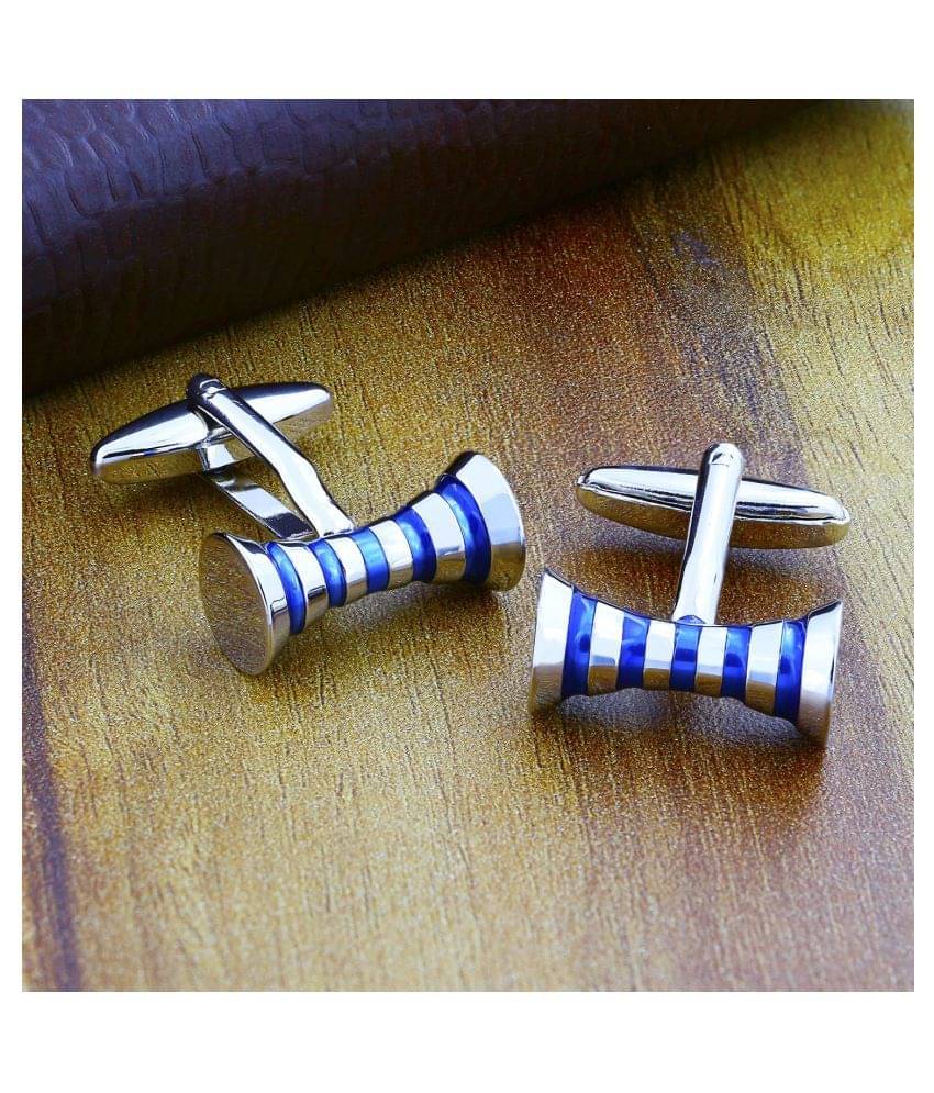     			The Jewelbox Formal Shirt Glossy Blue Enamel Ribbon Silver Rhodium Brass Cufflinks Pair Boys Men Gift Box