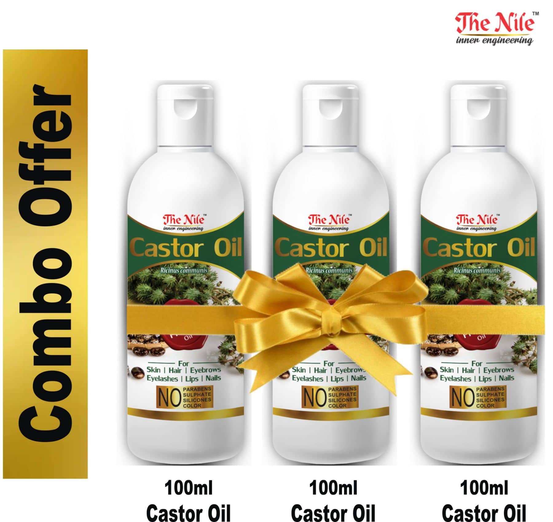 The Nile Castor Oil 100 ML X 3 300 ML Hair Growth Oil 300 mL Pack of 3