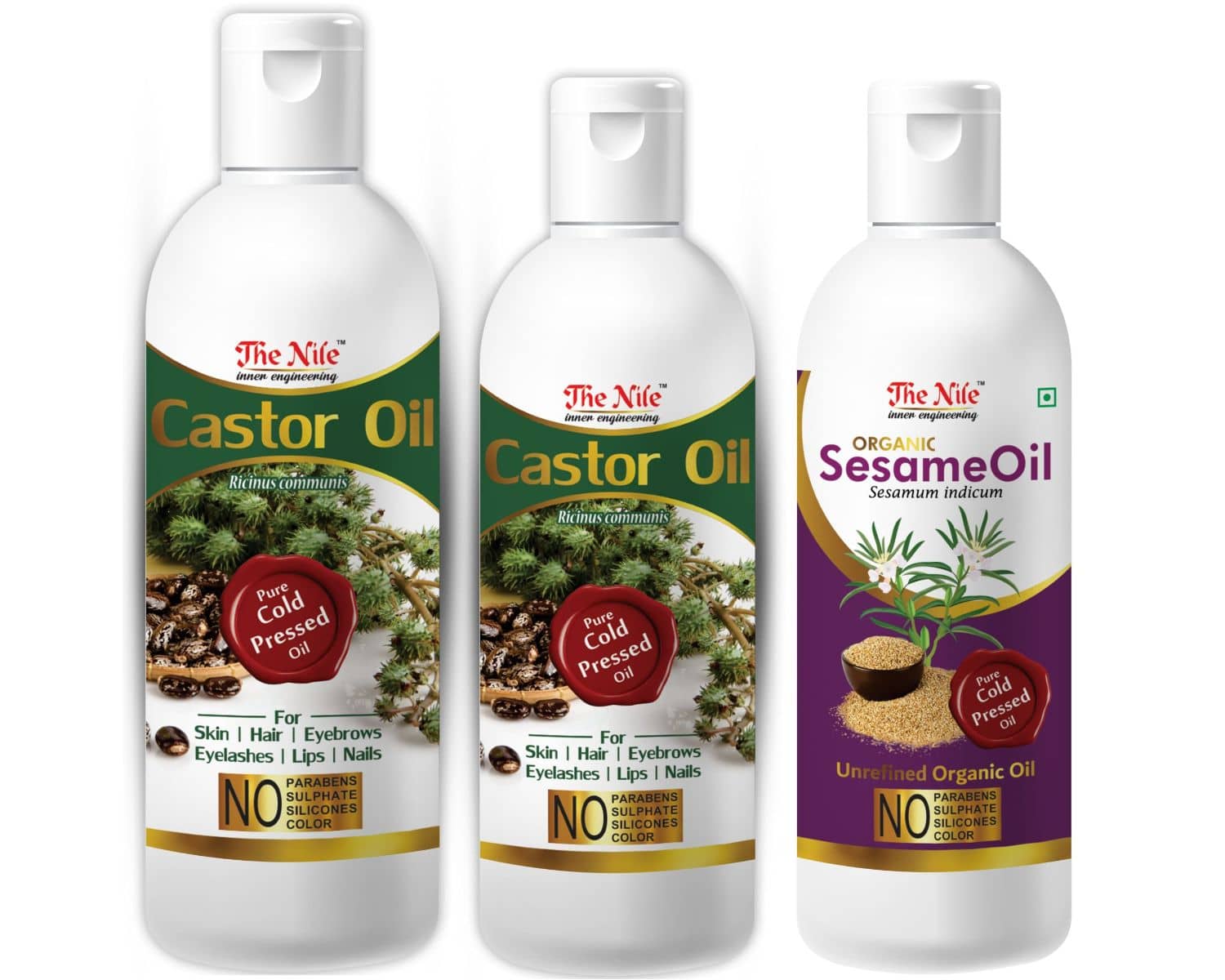The Nile Castor Oil 200 ML + 100 Ml (300 ML) + Sesame Oil 100 Ml 350 mL