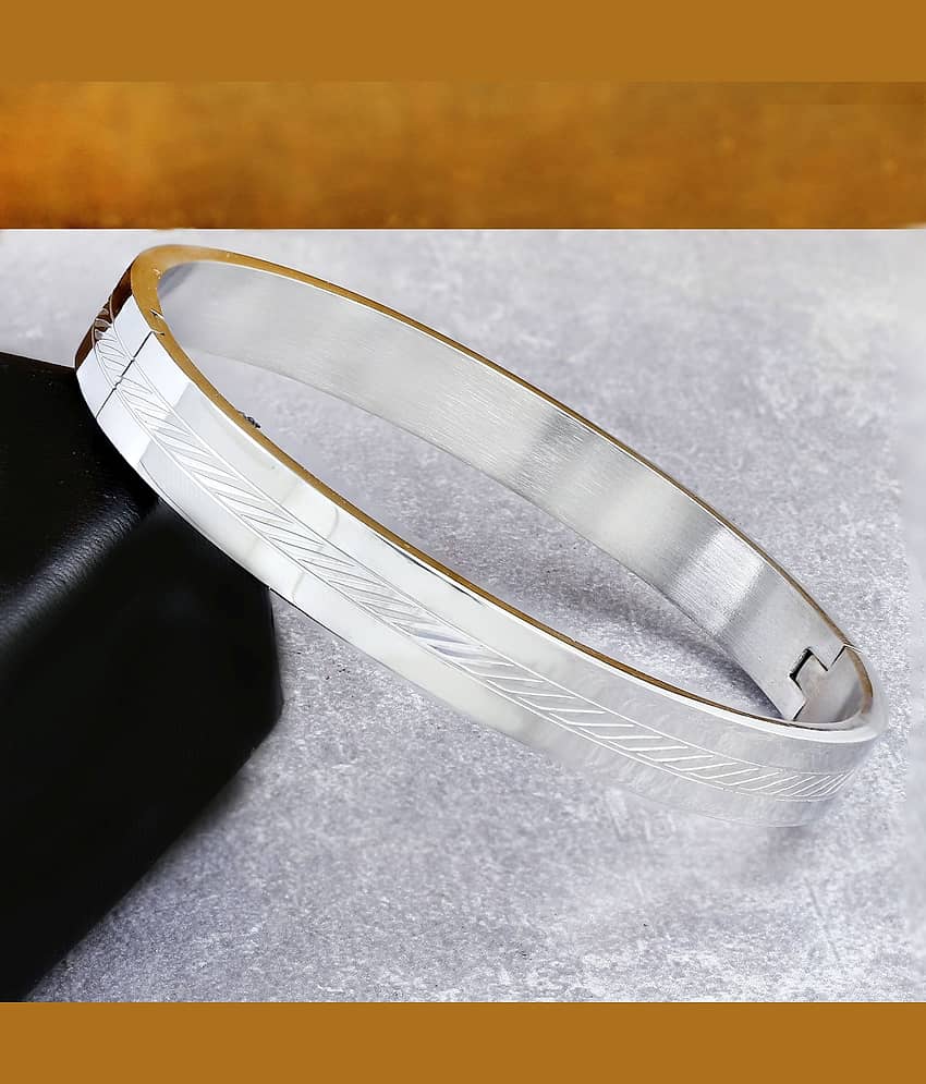 Italian Etched Silver 316L Surgical Stainless Steel Openable Free Size Kada Bangle Bracelet Men - Bangles & Bracelets | Buy online on ZillyBuy