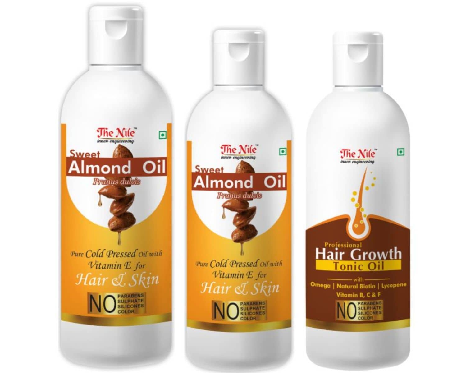 The Nile Almond Oil 200 Ml + 100 ML (300 ML) + Hair Tonic 100 Ml 400 mL Pack of 3