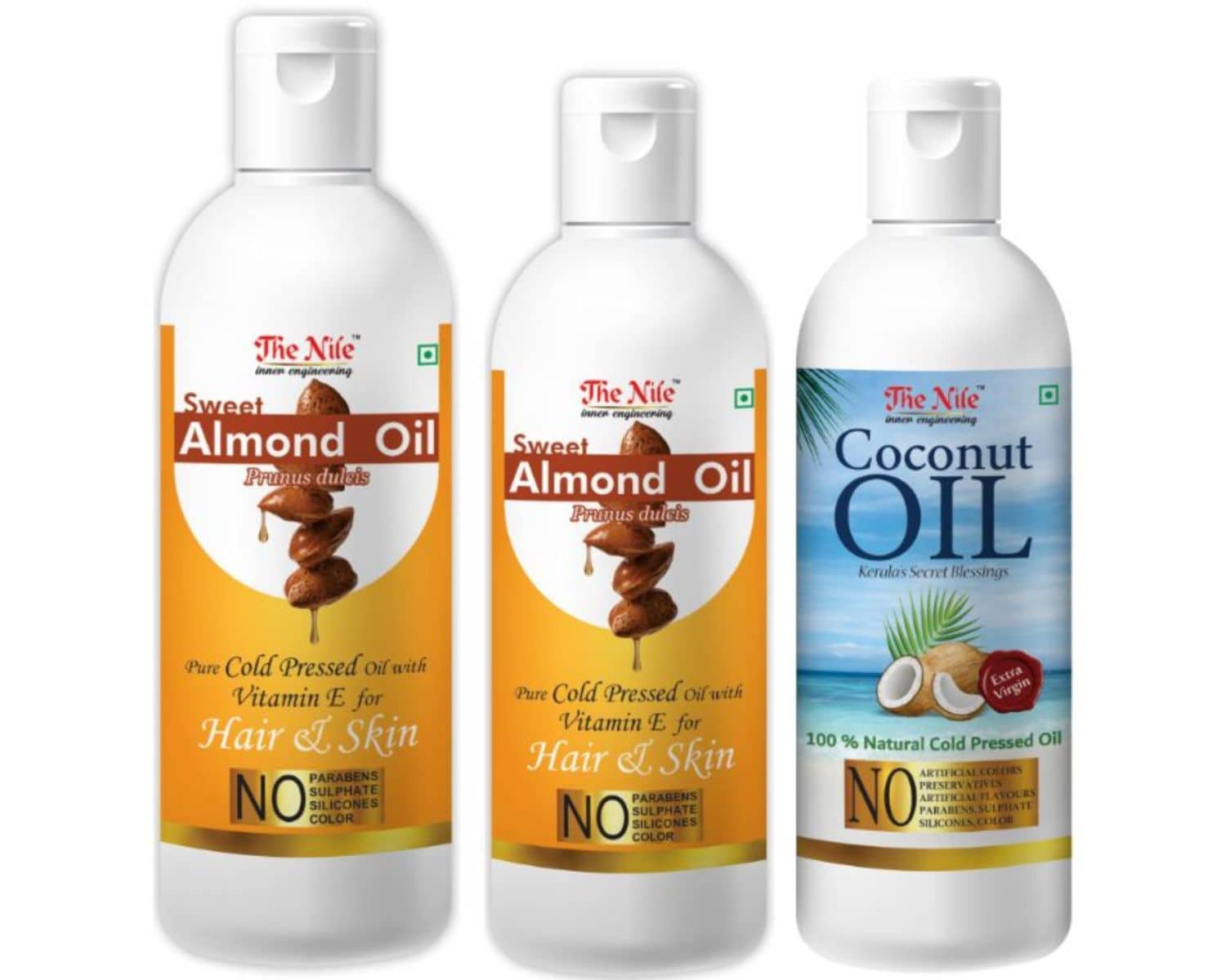 The Nile Almond Oil 200 Ml + 100 Ml(300 ML) + Coconut Oil 100 ML 400 mL Pack of 3
