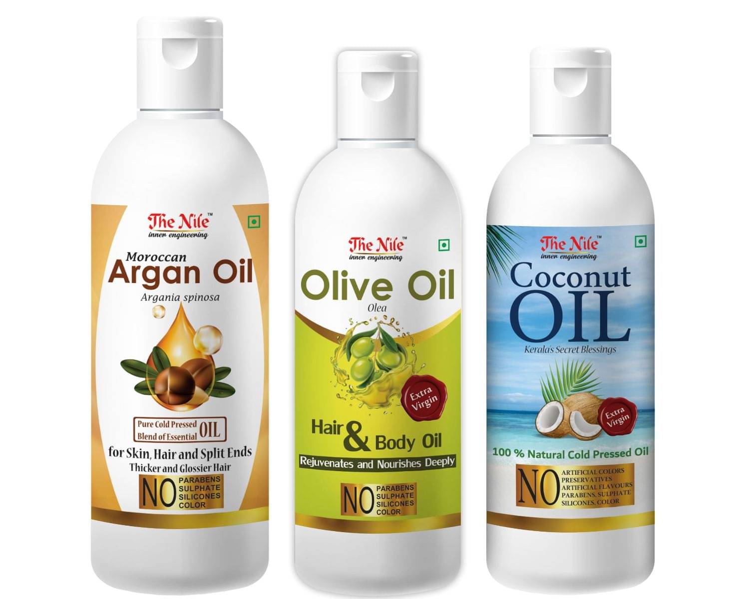 The Nile Argan Oil 200 ML + Olive Oil 100 Ml + Coconut Oil 100 Ml 400 mL Pack of 3 The Nile Argan Oil 200 ML + Olive Oil 100 Ml + Coconut Oil 100 Ml 400 mL Pack of 3