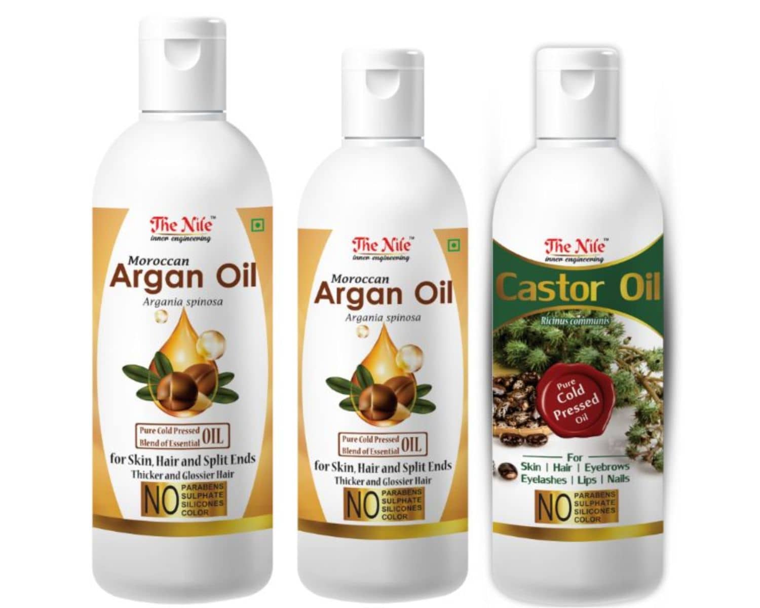 The Nile Argan Oil 200 ML + 100 Ml(300 Ml) + Castor Oil 100 ML 400 mL Pack of 3