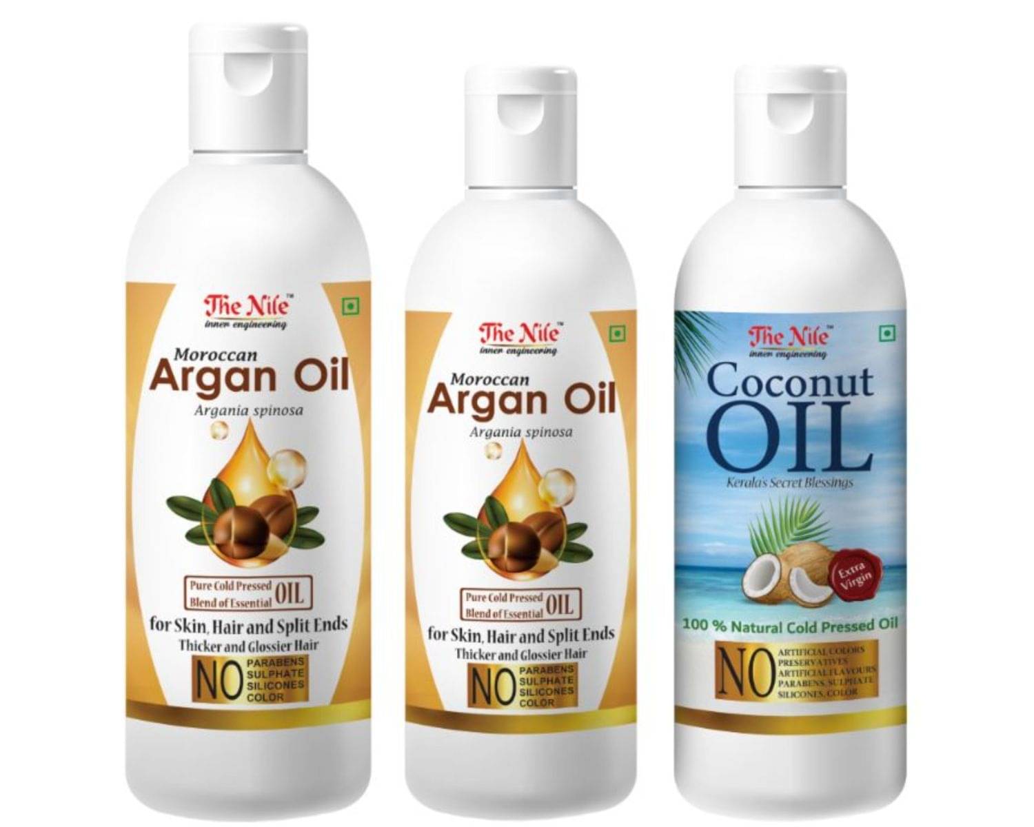 The Nile Argan Oil 200 ML + 100 Ml(300 ML) + Coconut Oil 100 Ml 400 mL Pack of 3 The Nile Argan Oil 200 ML + 100 Ml(300 ML) + Coconut Oil 100 Ml 400 mL Pack of 3