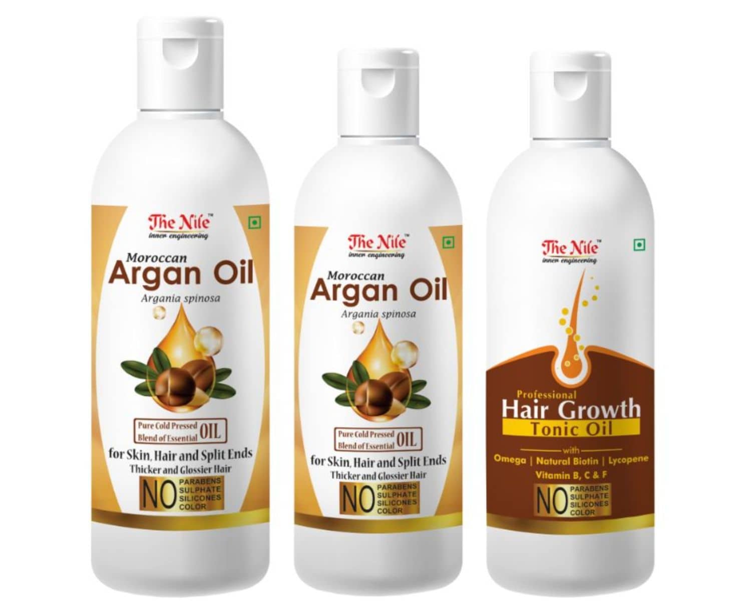 The Nile Argan Oil 200 ML + 100 Ml (300 Ml) + Hair Tonic 100 ML 400 mL Pack of 3