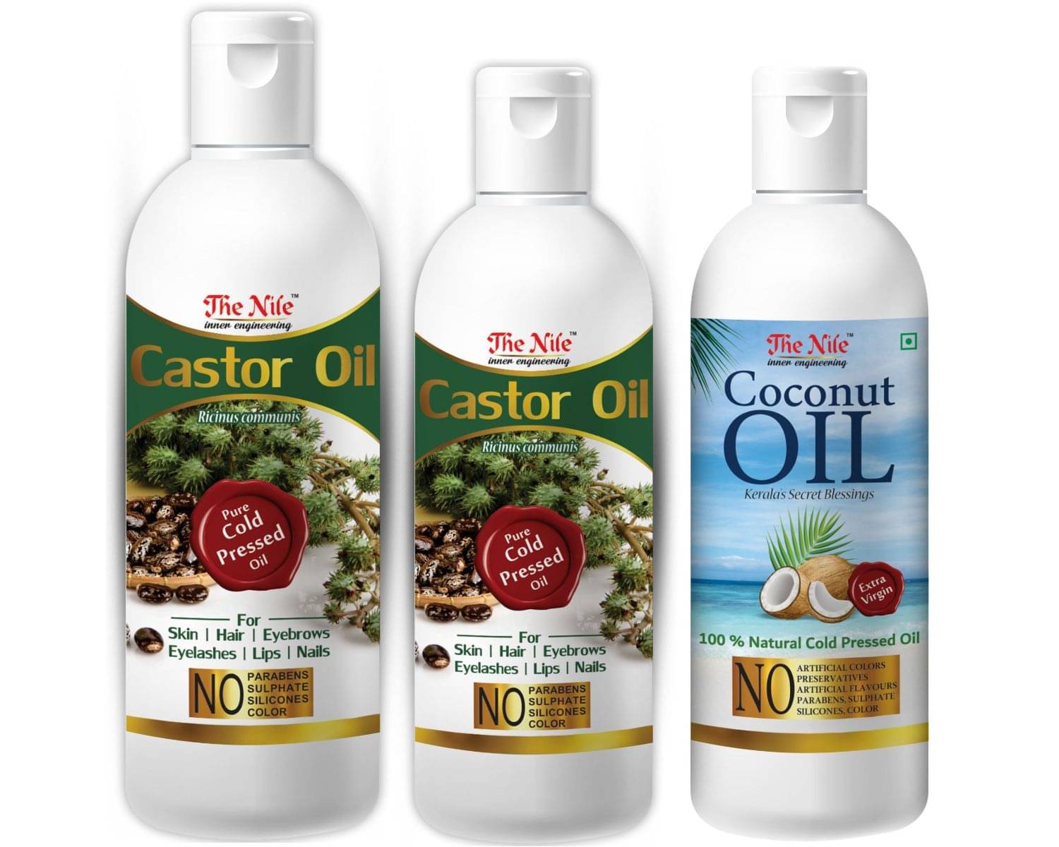 The Nile Castor Oil 200 ML + 100 ML(300 ML) + Coconut Oil 100 ML 400 mL Pack of 3 The Nile Castor Oil 200 ML + 100 ML(300 ML) + Coconut Oil 100 ML 400 mL Pack of 3