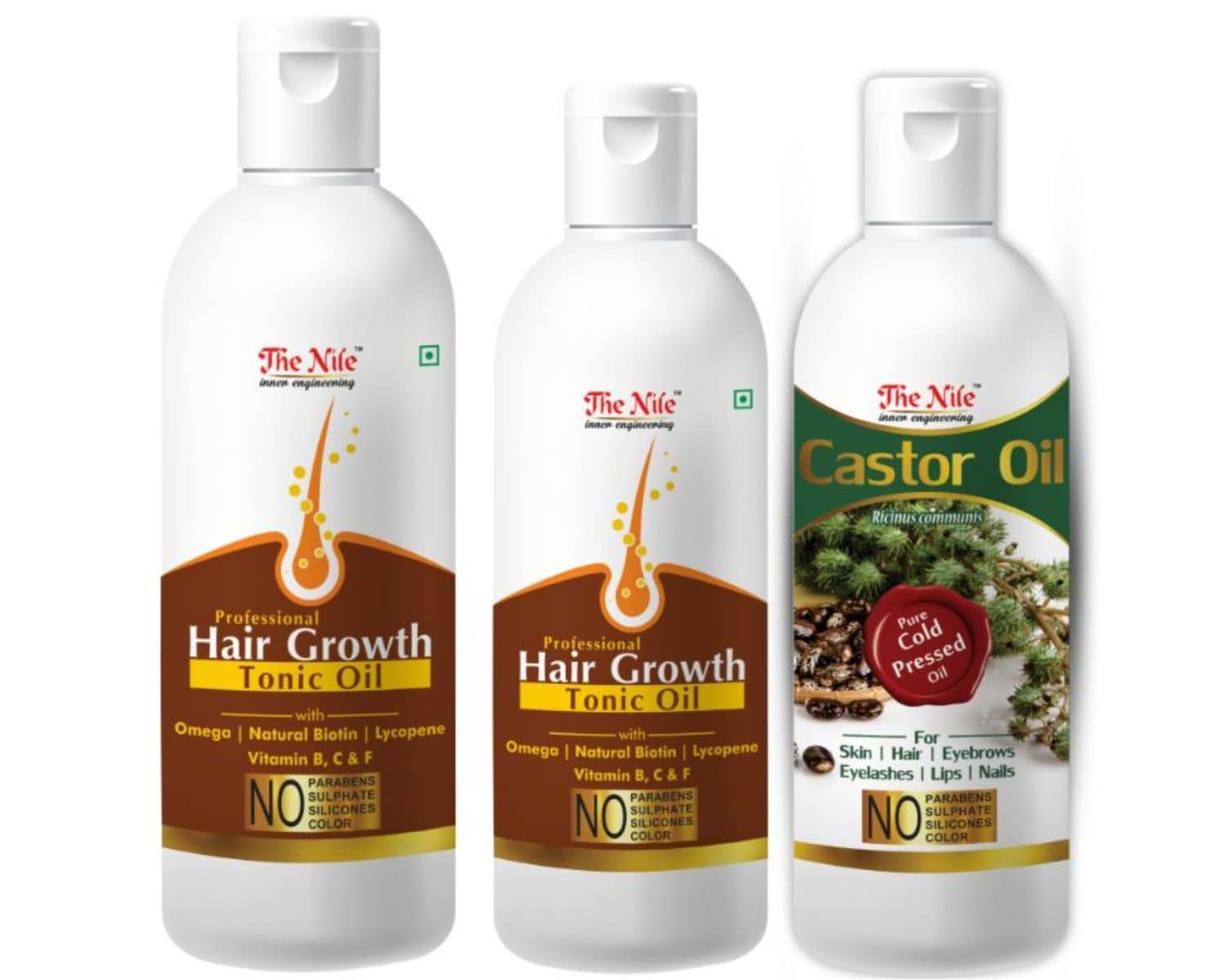 The Nile Hair Tonic 200 Ml + 100 Ml (300 Ml) + Castor Oil 100 Ml 400 mL Pack of 3