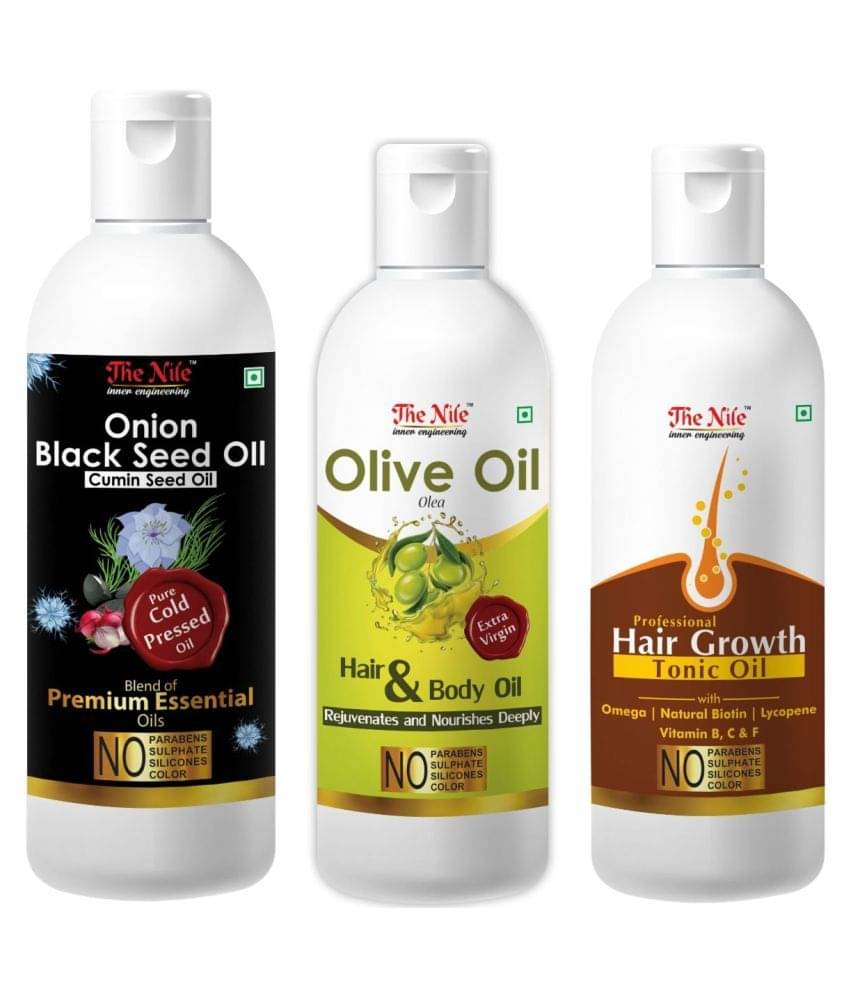 The Nile Onion Blackseed 200 ML + Olive Oil 100ML Hair Tonic 100 ML 400 mL Pack of 3 The Nile Onion Blackseed 200 ML + Olive Oil 100ML Hair Tonic 100 ML 400 mL Pack of 3