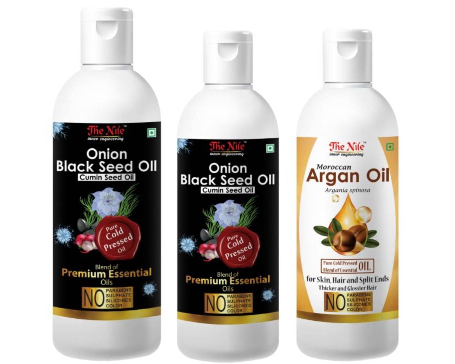     			The Nile Onion Blackseed 200 Ml+100 ML(300ML) + Argan Oil 100 ML 400 mL Pack of 3