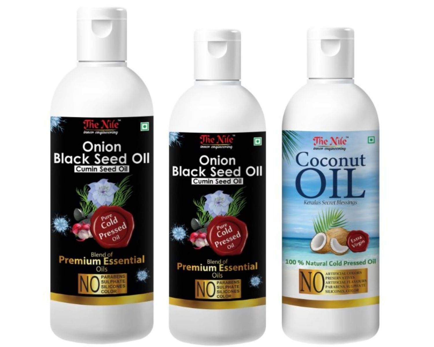     			The Nile Onion Blackseed 200 ML+100ML (300 ML) + Coconut Oil 100 ML 400 mL Pack of 3